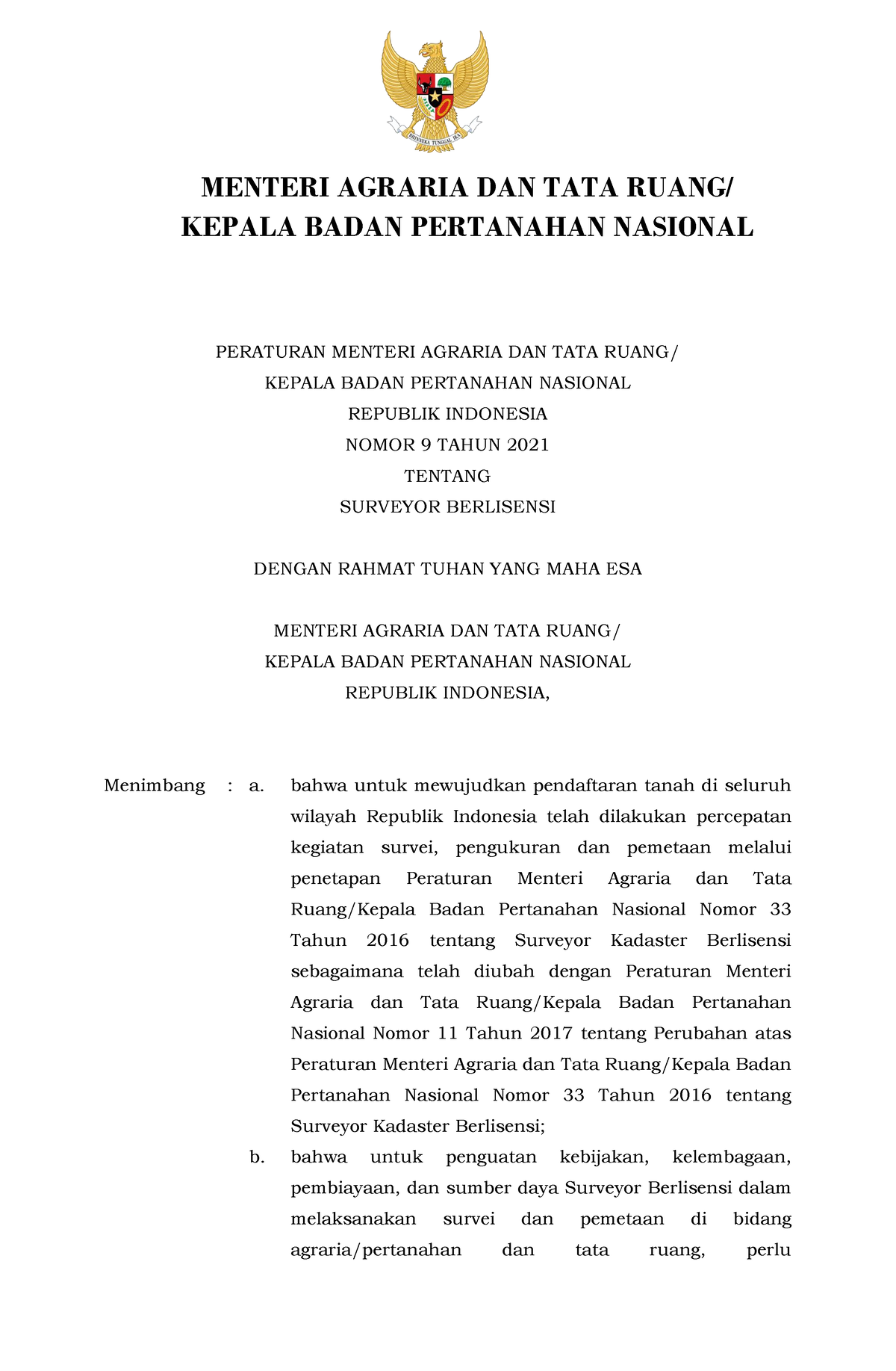 Nomor 9 Tahun 2021 - PERATURAN MENTERI AGRARIA DAN TATA RUANG/ KEPALA ...