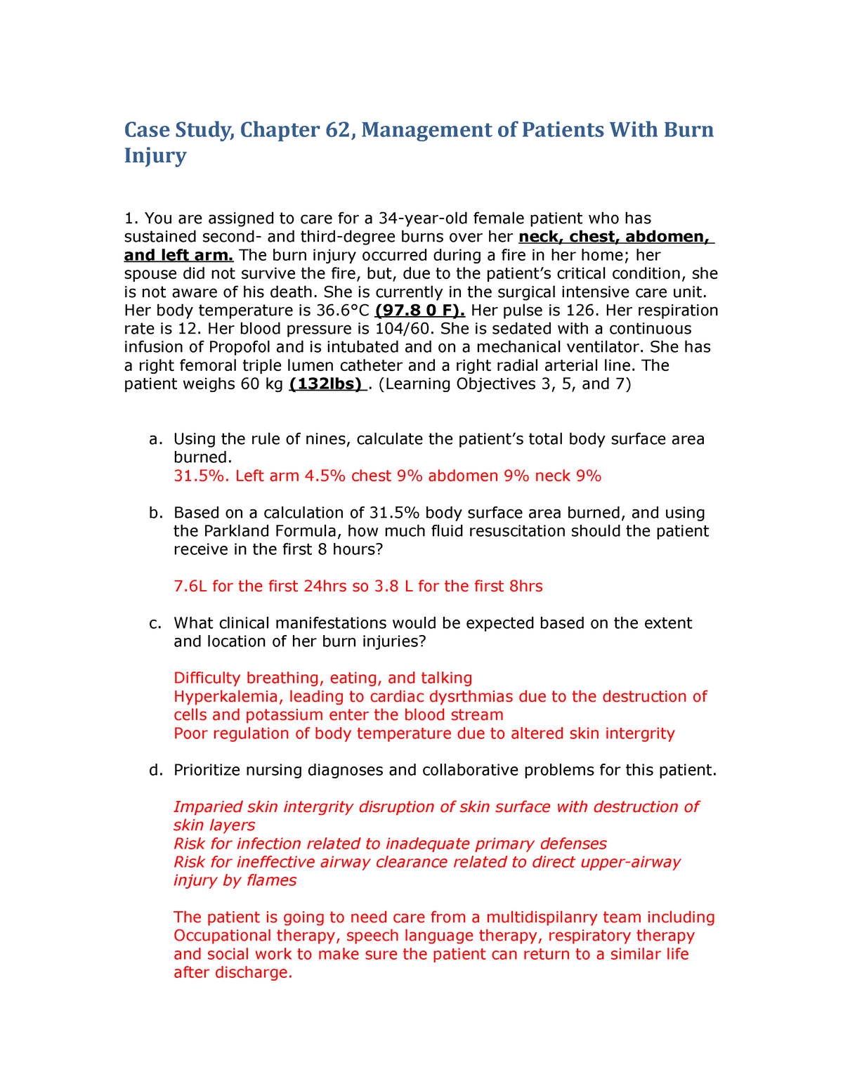 case study chapter 62 management of patients with burn injury