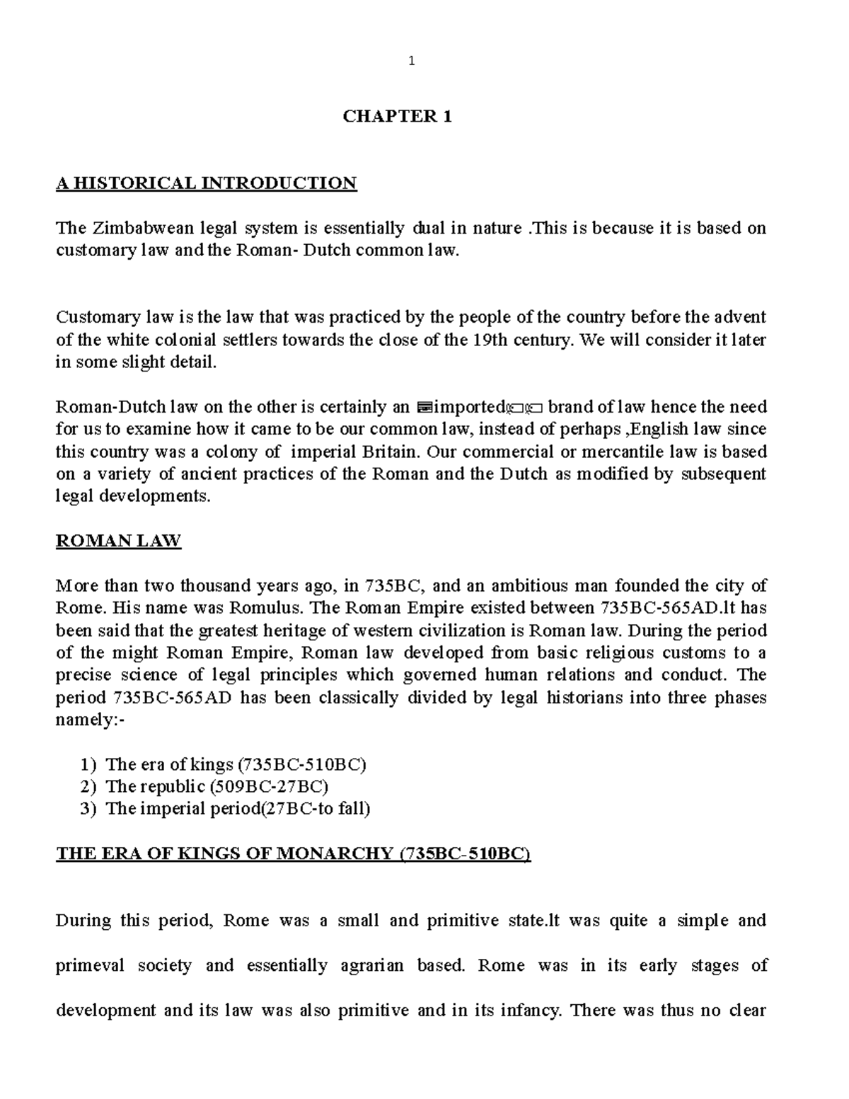 Business law notes CHAPTER 1 A HISTORICAL INTRODUCTION The Zimbabwean