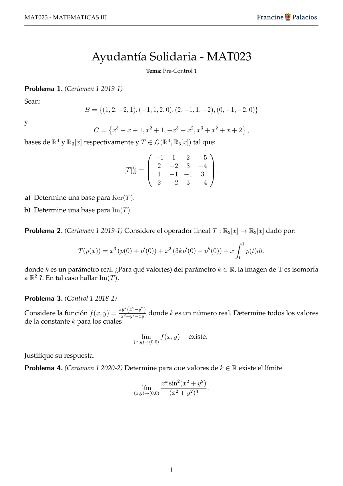 MAT023 Pre Control 1 - MAT023 - MATEMATICAS III Ayudant ́ıa Solidaria ...