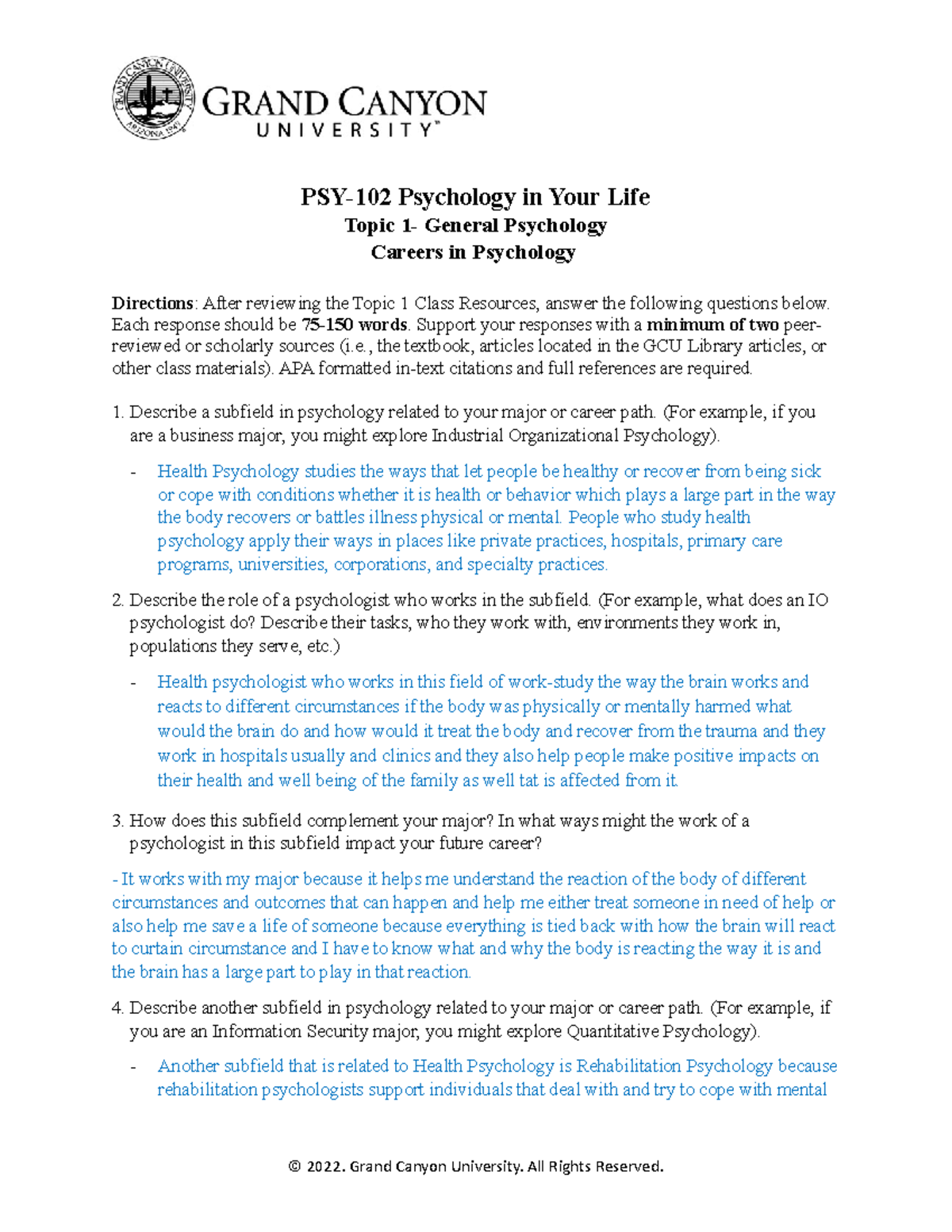 PSY Careersin PSY - Assignment For Psy - PSY-102 Psychology In Your ...