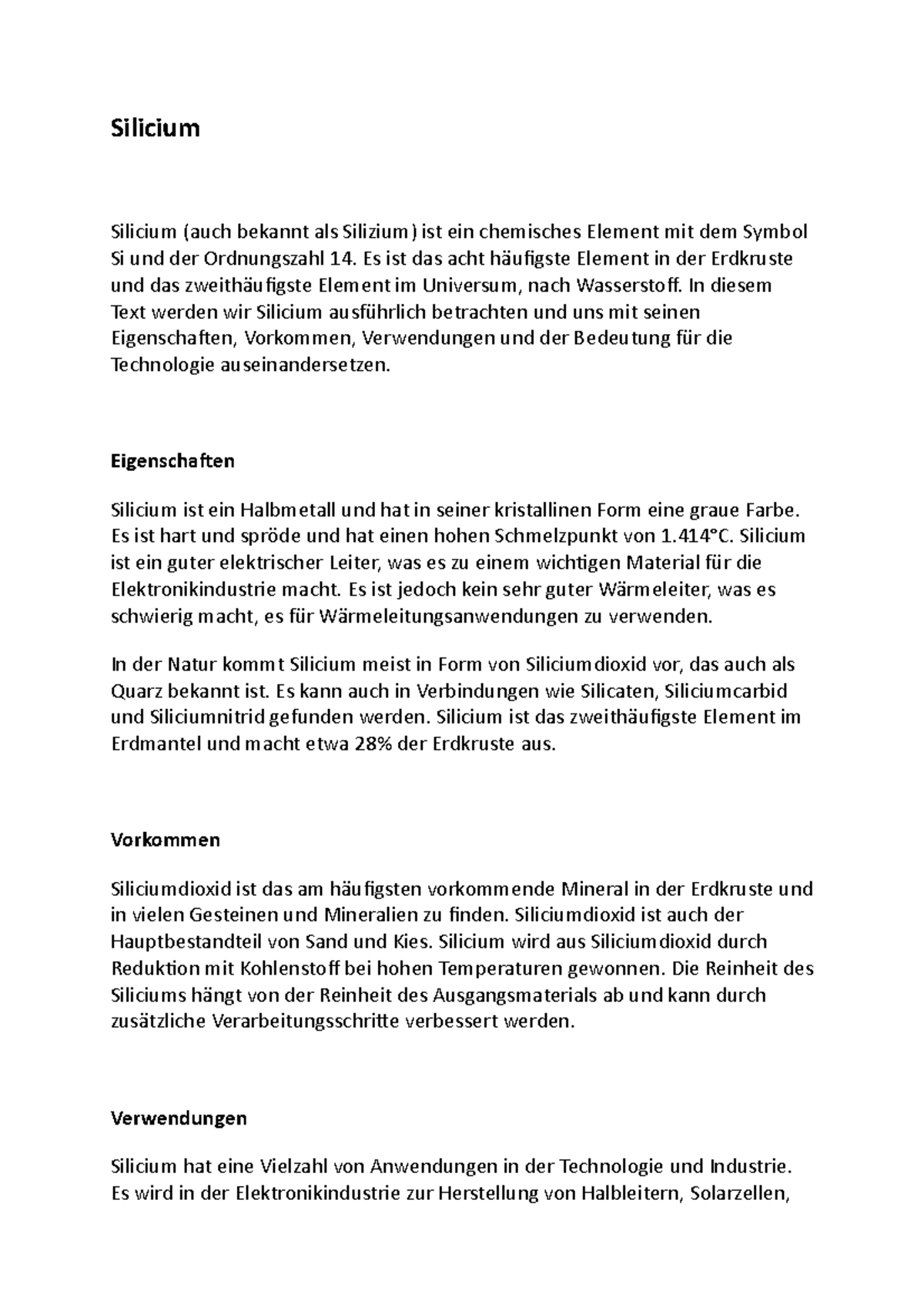 Silicium Chemie Wintersemester Silicium Silicium (auch bekannt als