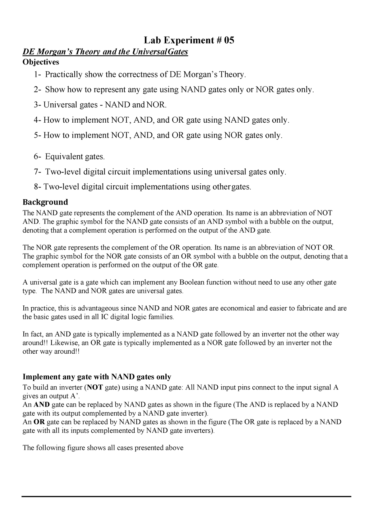 CS302 - Lab Manual - Week No - Lab Experiment # 05 DE Morgan’s Theory ...