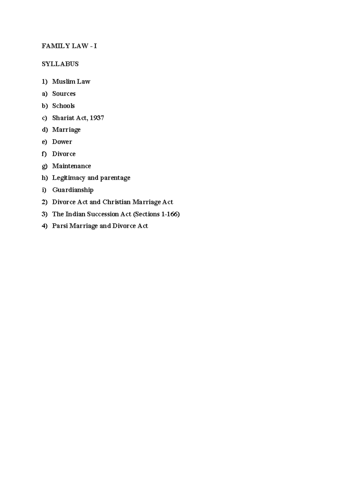 Muslim Law part of Family Law 1 - FAMILY LAW - I SYLLABUS Muslim Law a ...