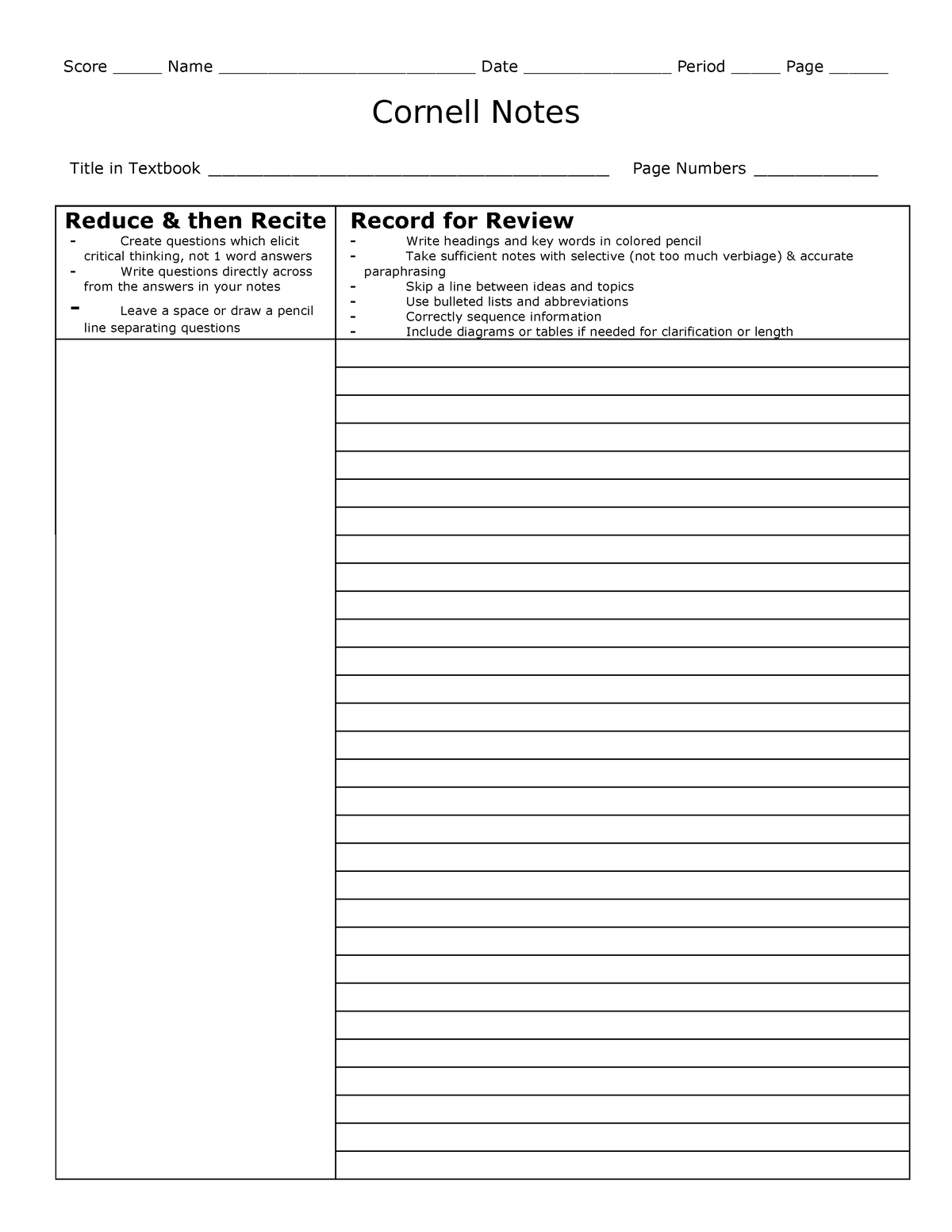 Cornell Notes Template - Score _____ Name ...