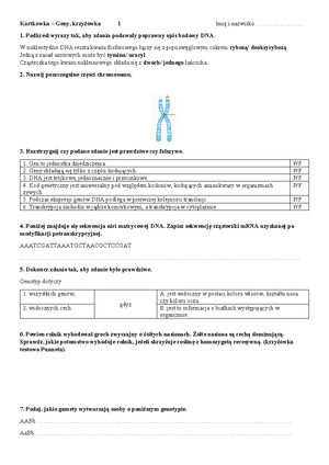Klasa 3, dział 1 - Genetyka molekularna - RozwiĄŻ - Klasa 3, dział 1