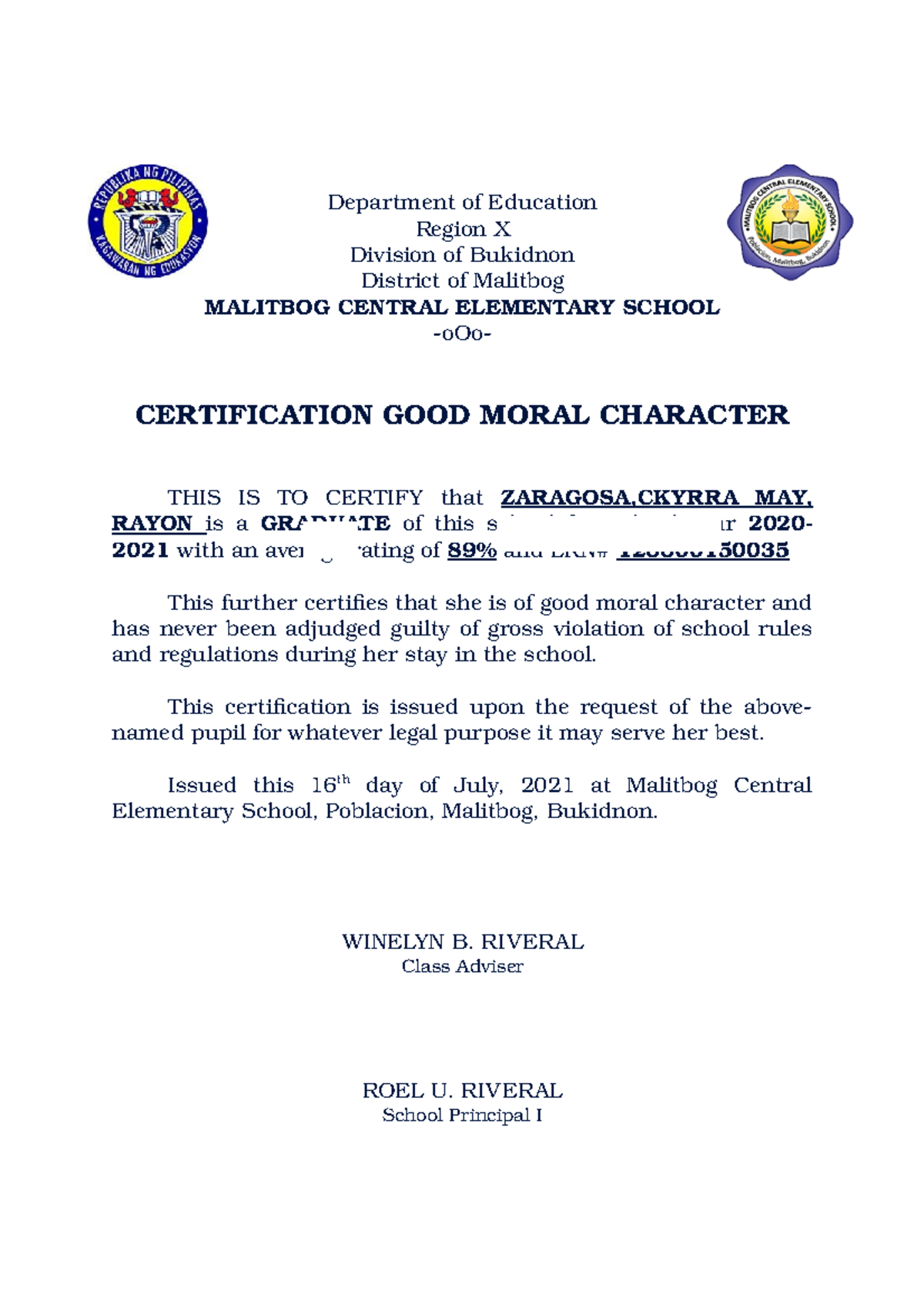 Sample Of Good Moral Certificate My XXX Hot Girl