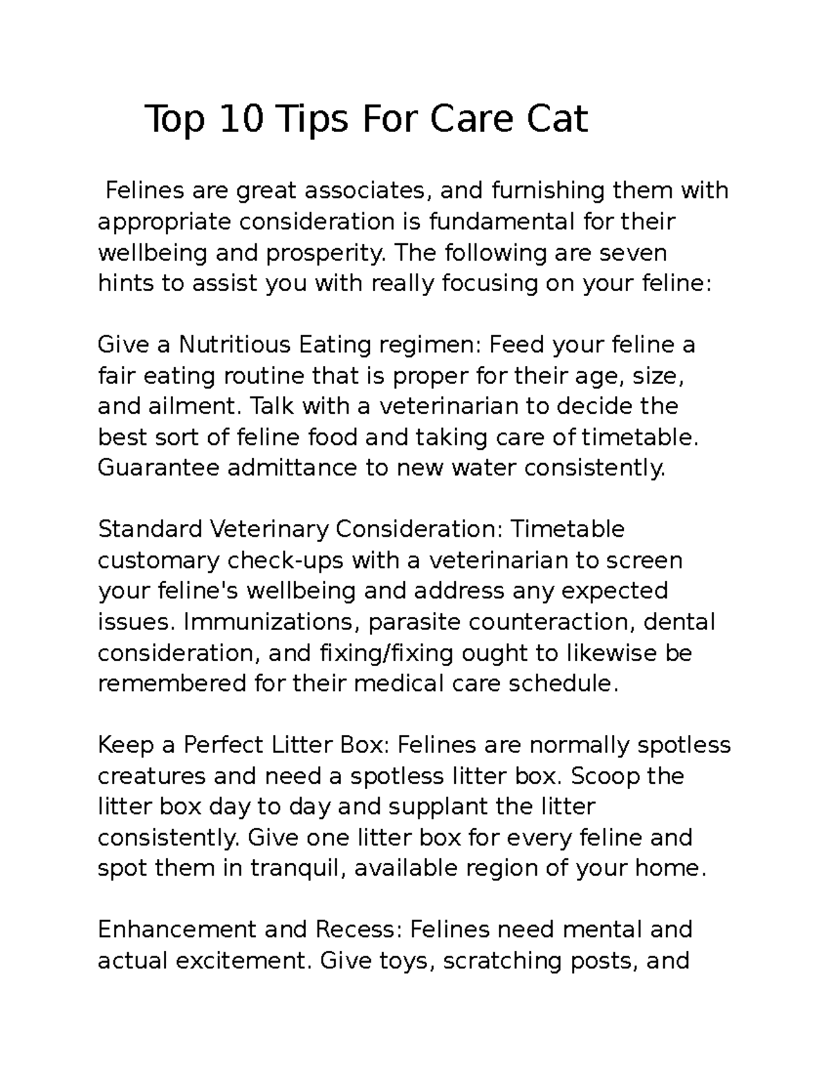 Top 10 Tips For Care Cat Health TU Studocu