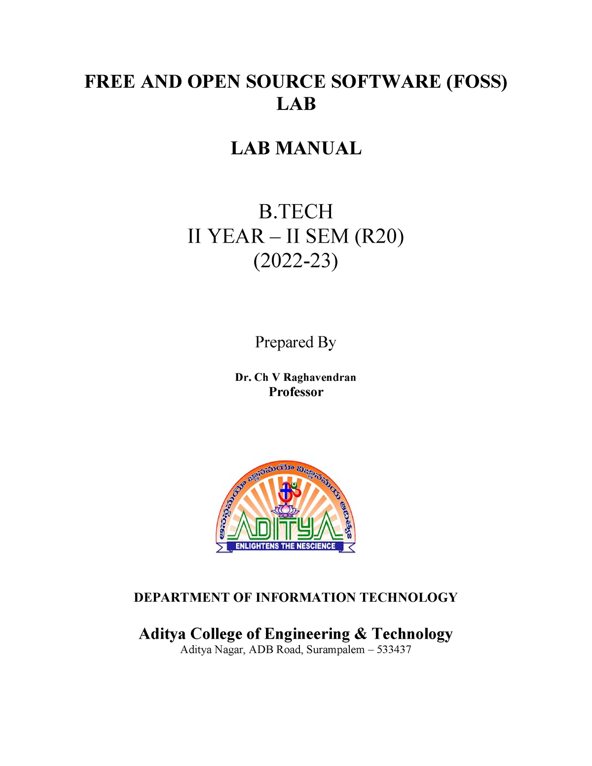 FOSS Lab Manual FREE AND OPEN SOURCE SOFTWARE FOSS LAB LAB