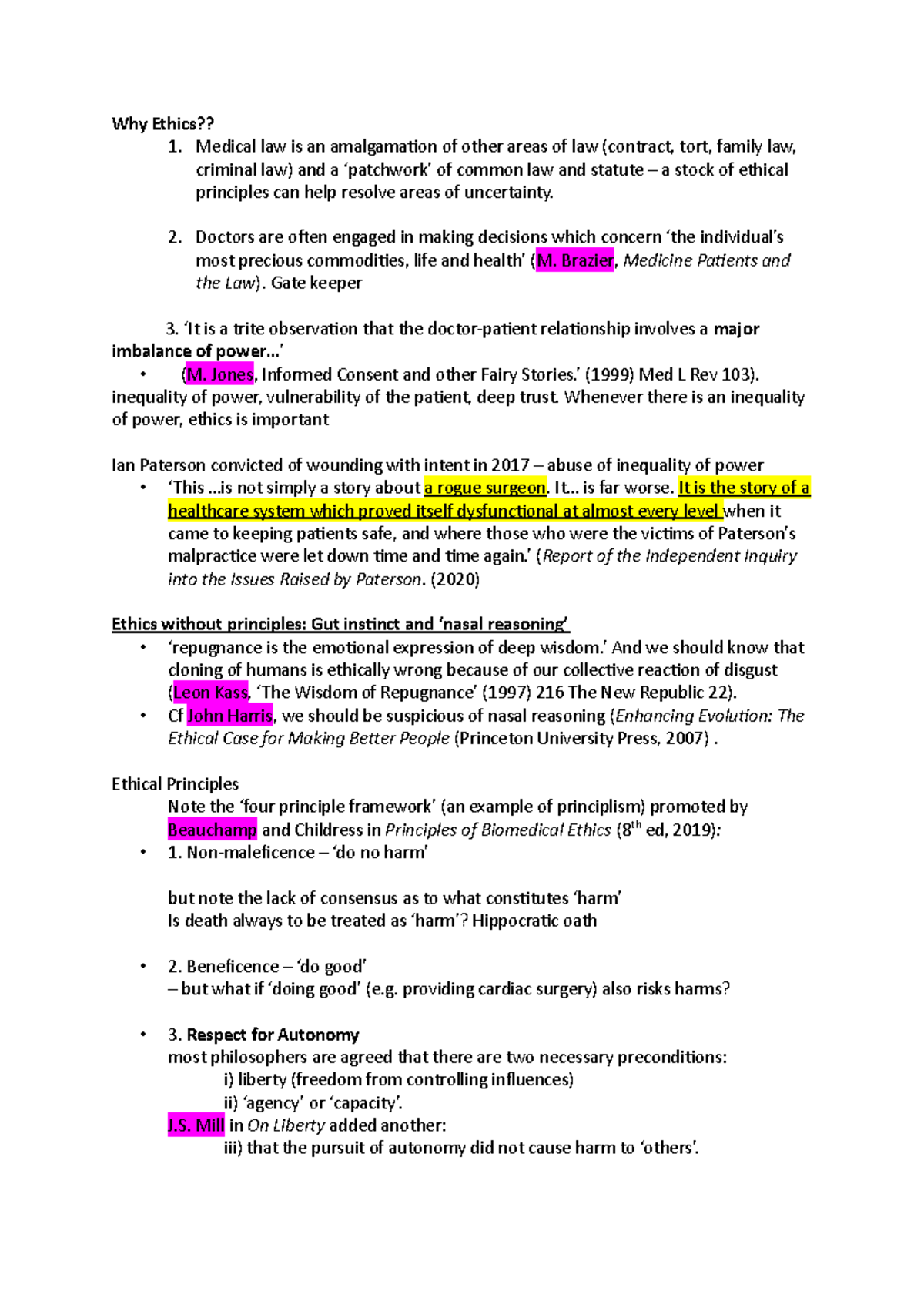 Why Ethics - Lecture notes 1 - Why Ethics?? 1. Medical law is an ...