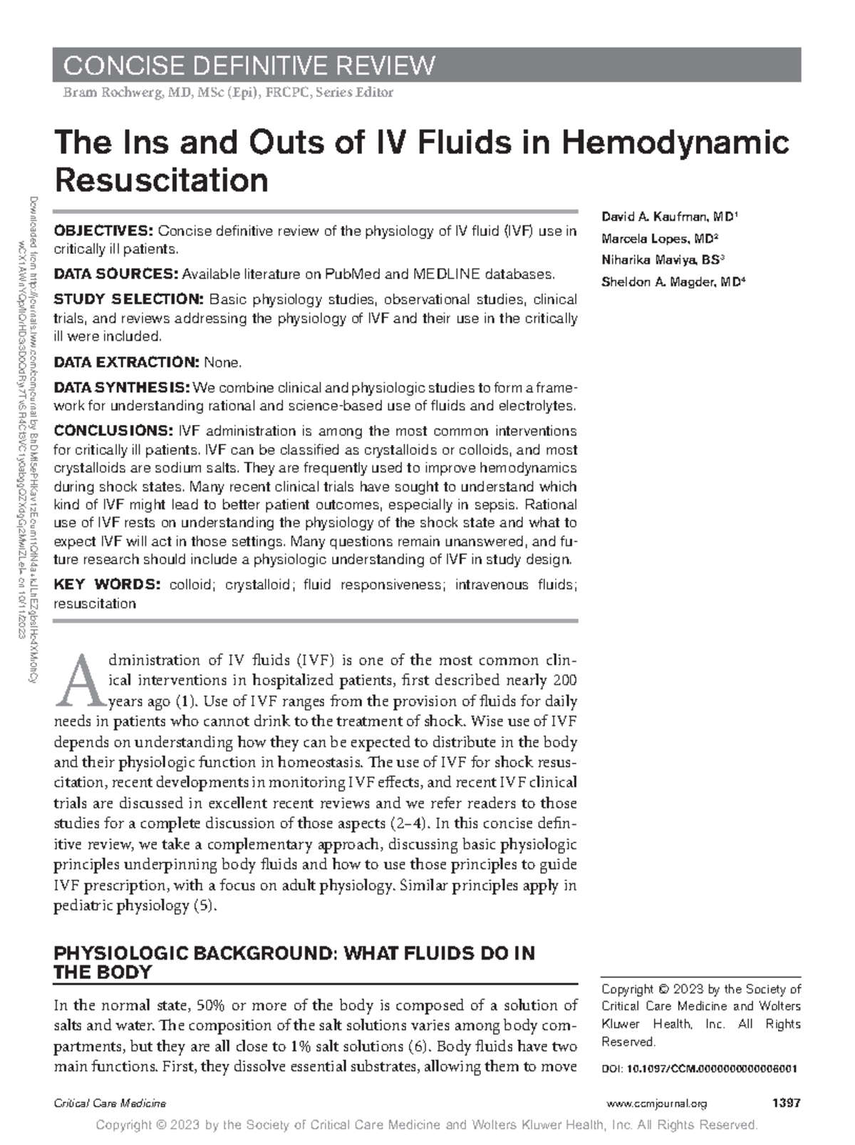 The ins and outs of iv fluids in hemodynamic Critical Care Medicine