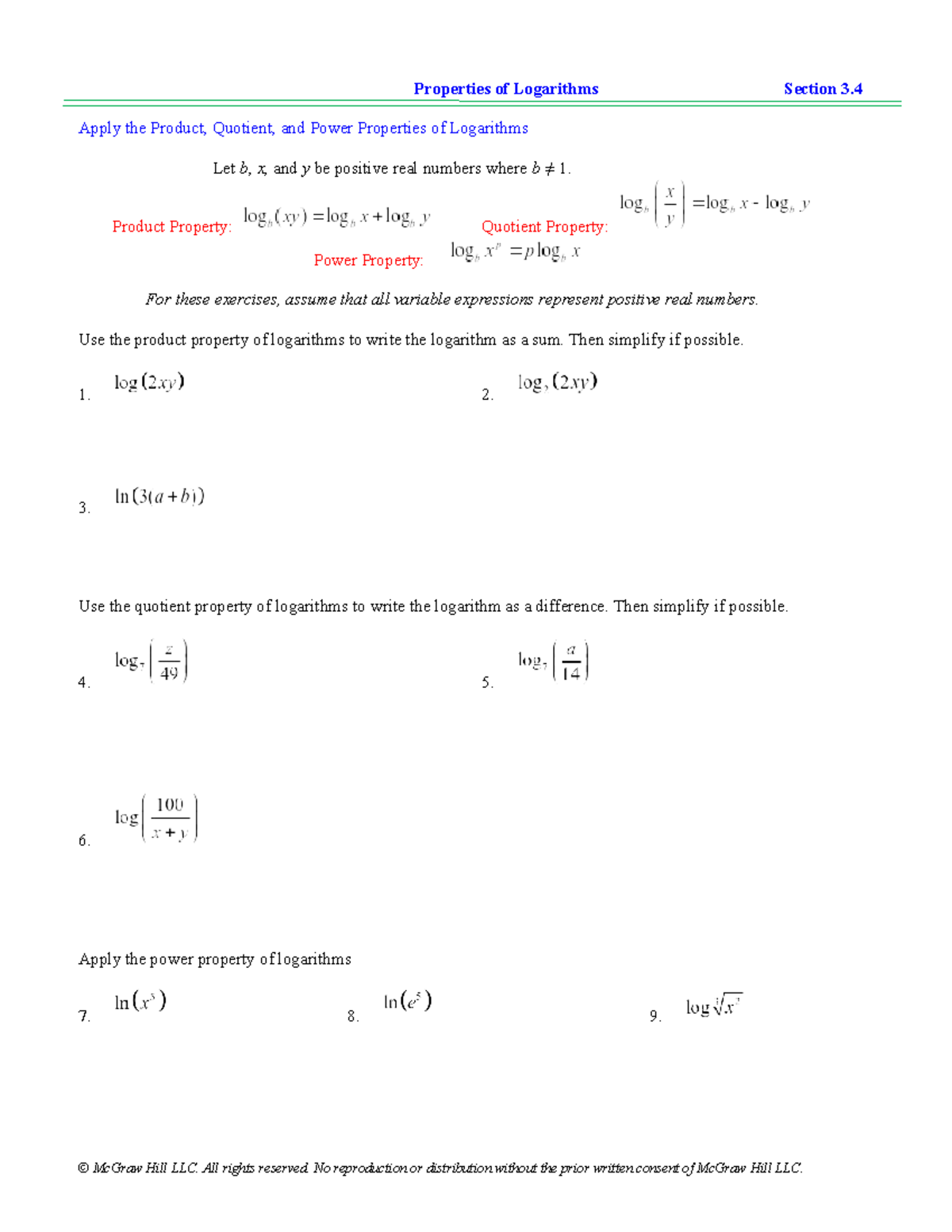 PC2e+LEC+3 - Lecture Notes - Properties of Logarithms Section 3. Apply ...