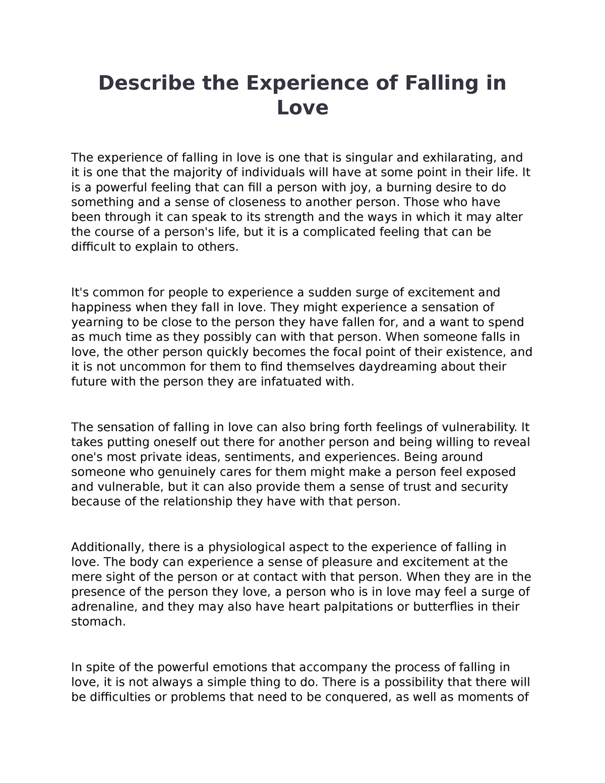 narrative essay about falling in love