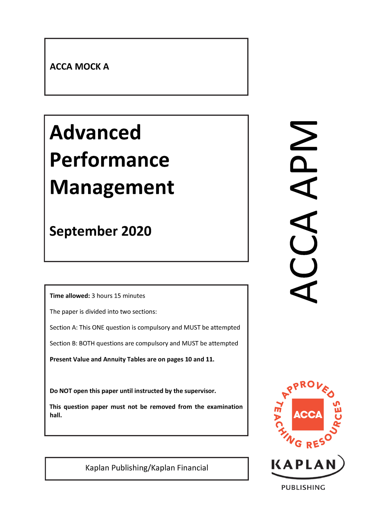 APM Mock A Questions S20 ACCA MOCK A Advanced Performance