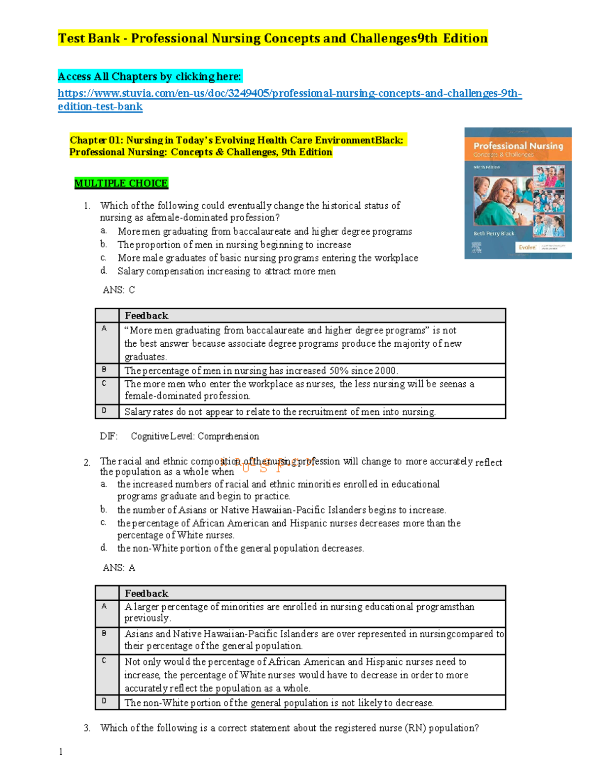 Professional Nursing Concepts and Challenges 9th Edition Test Bank 1