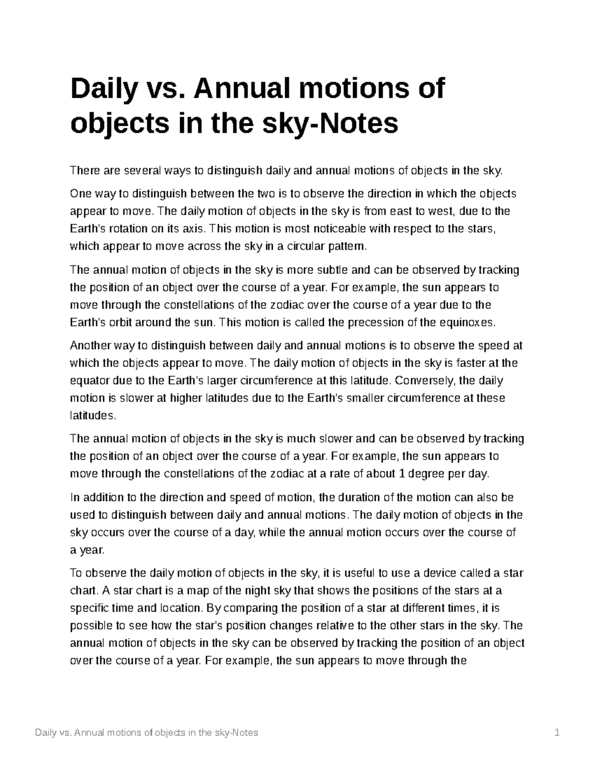 Daily vs Annual Motions - Daily vs. Annual motions of objects in the ...