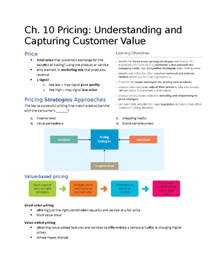 Mktg ch 9 + ch 12 notes - Chapter 9: Pricing Learning Objectives: 1 ...