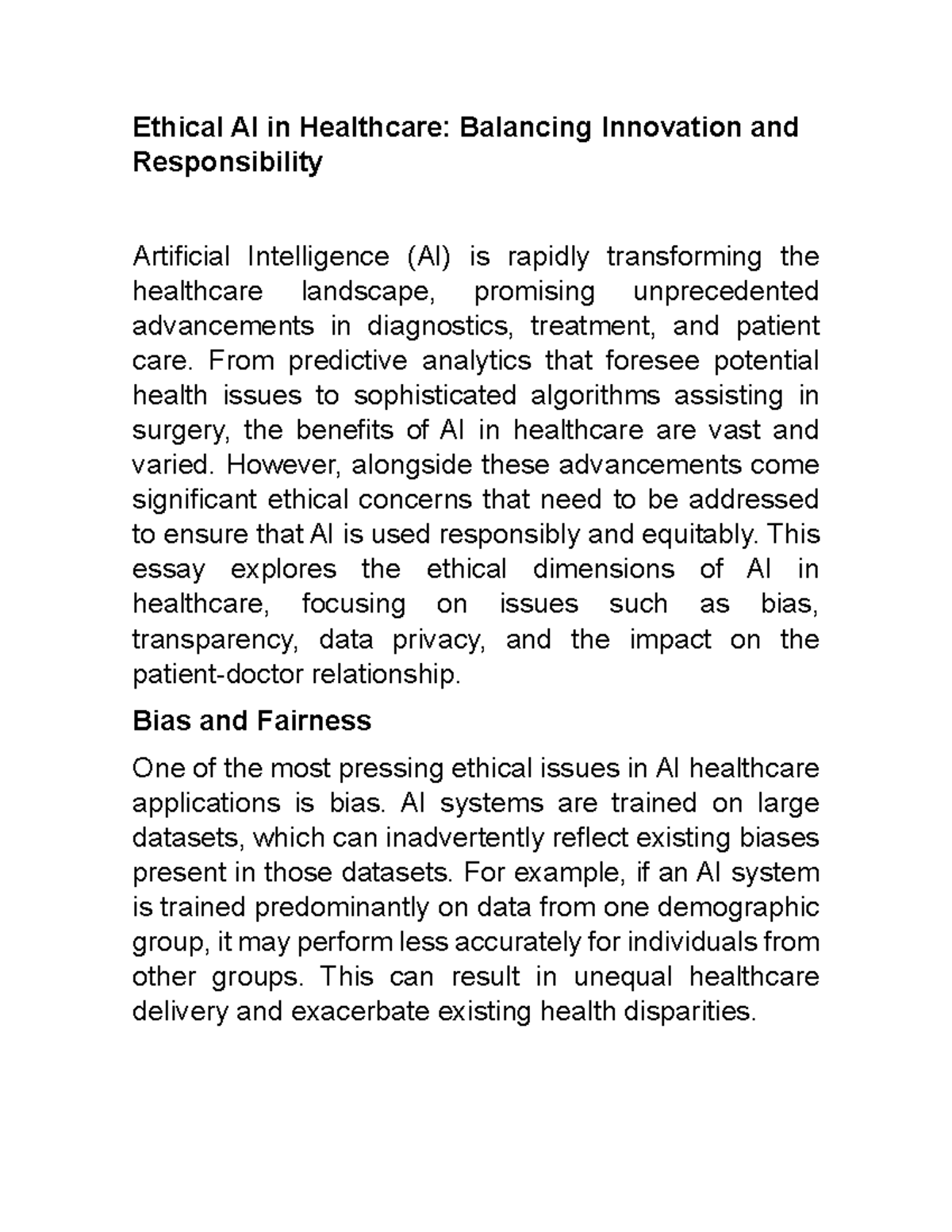 Ethical AI in Healthcare Balancing Innovation and Responsibility ...