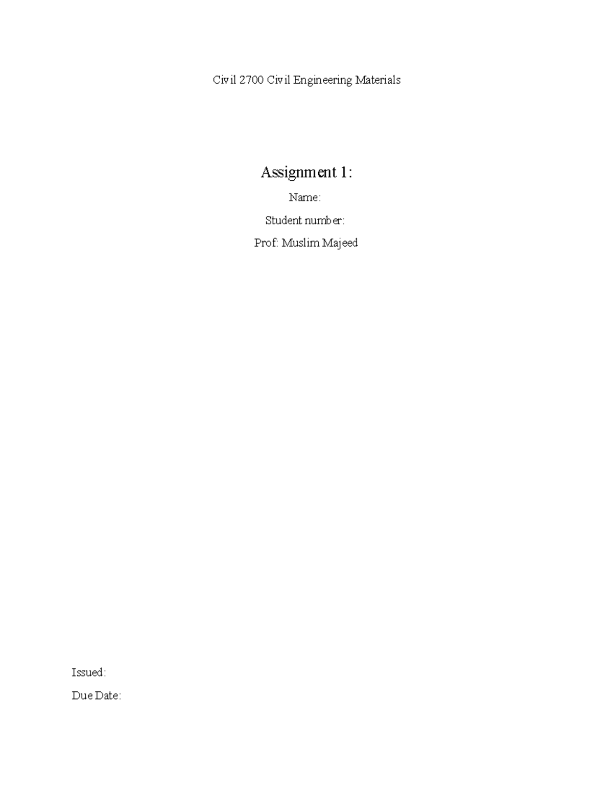 2700 Assignment 1 - Civil 2700 Civil Engineering Materials Assignment 1 ...