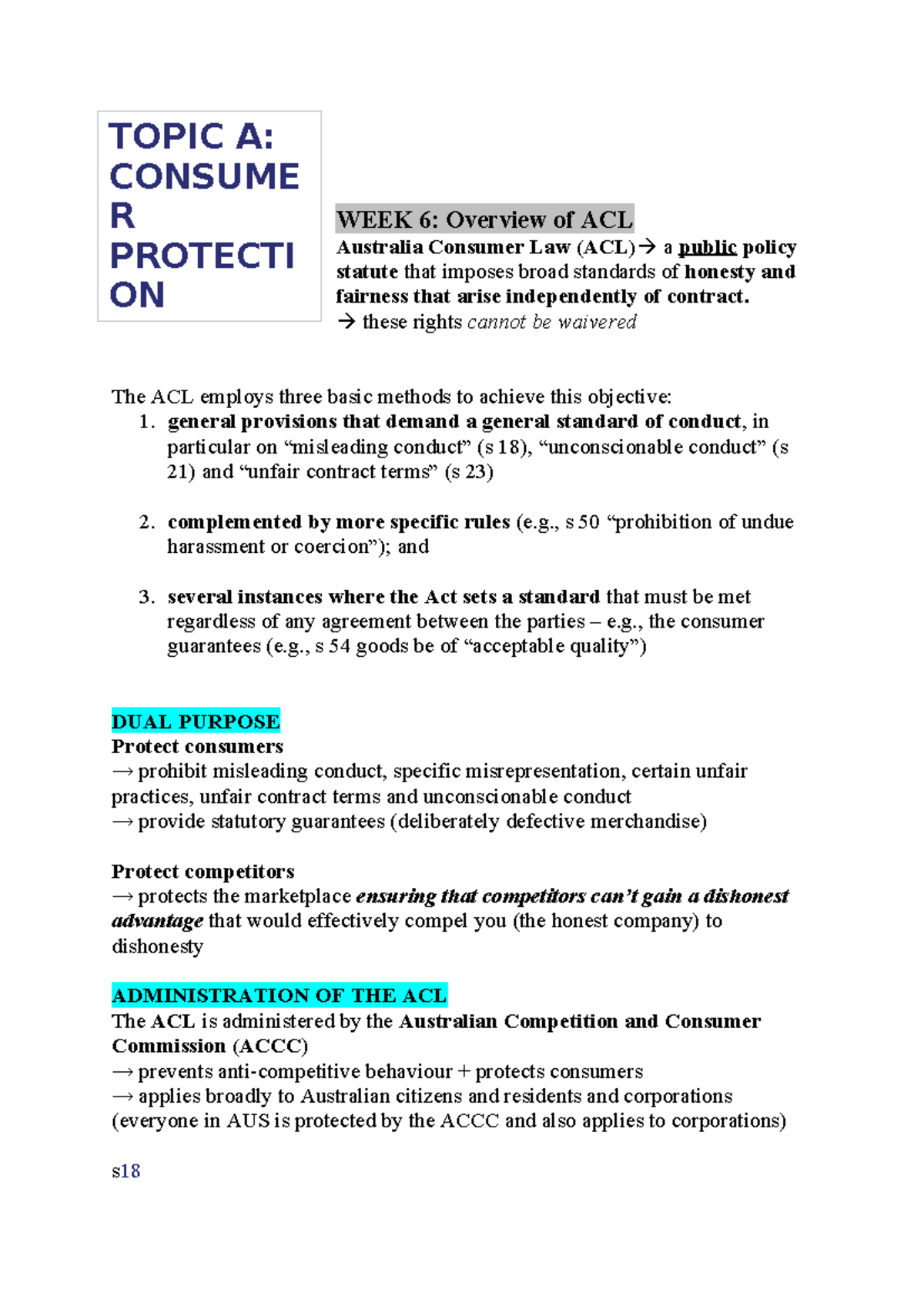 3. Consumer protection - WEEK 6: Overview of ACL Australia Consumer Law ...