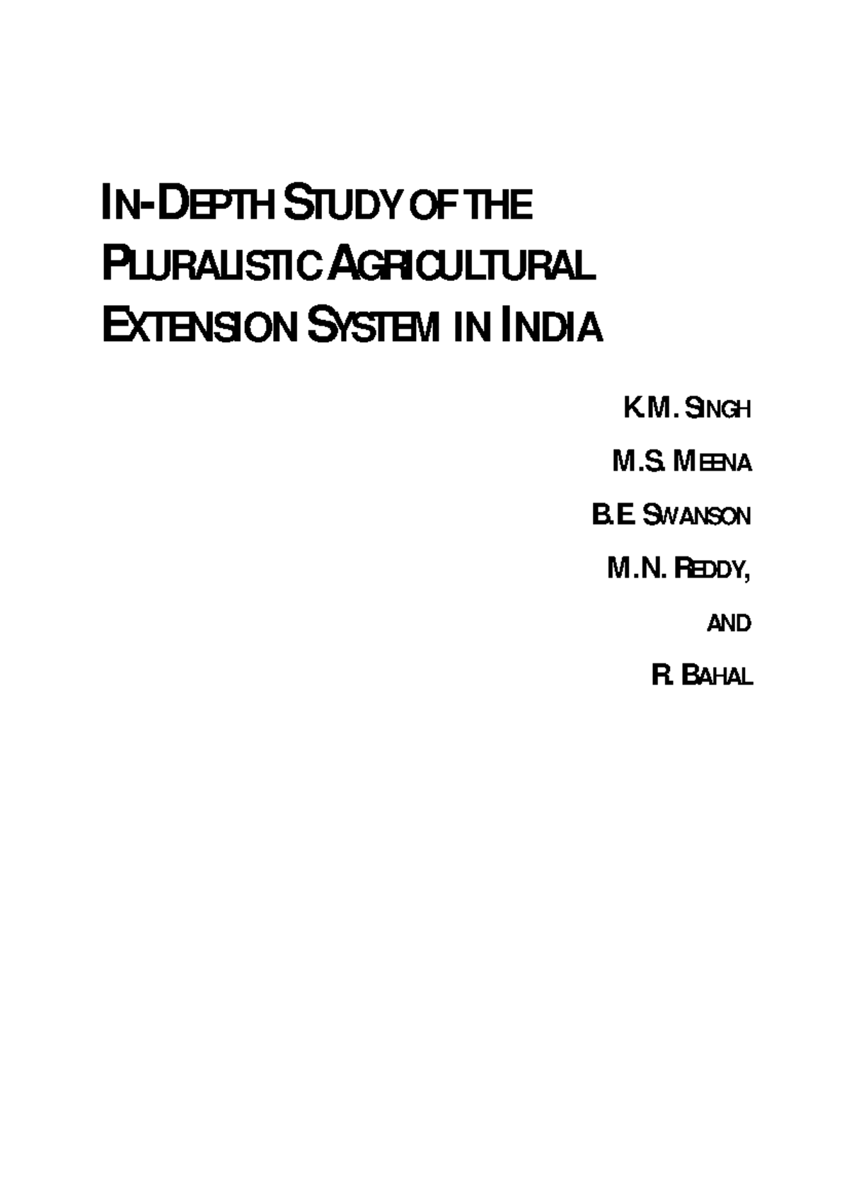 IN Depth Study OF THE Pluralistic Agricu - IN-DEPTH STUDY OF THE ...