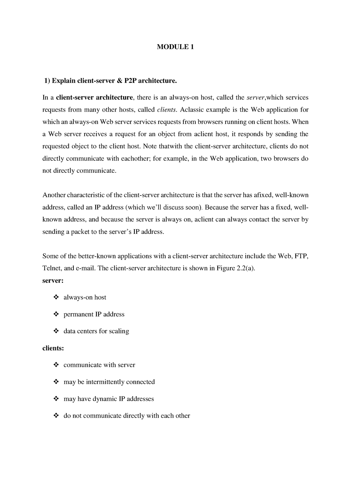 CN Module 1 - Computer Science - MODULE 1 Explain Client-server & P2P ...