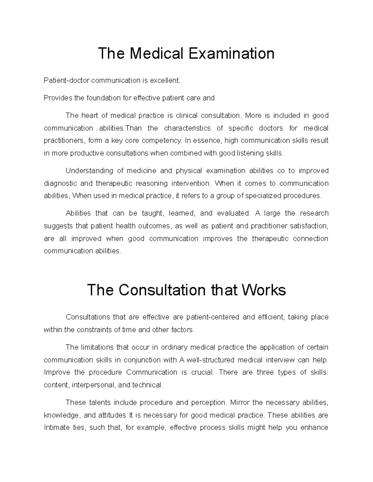 Medical Examination - Patient-doctor communication is excellent ...