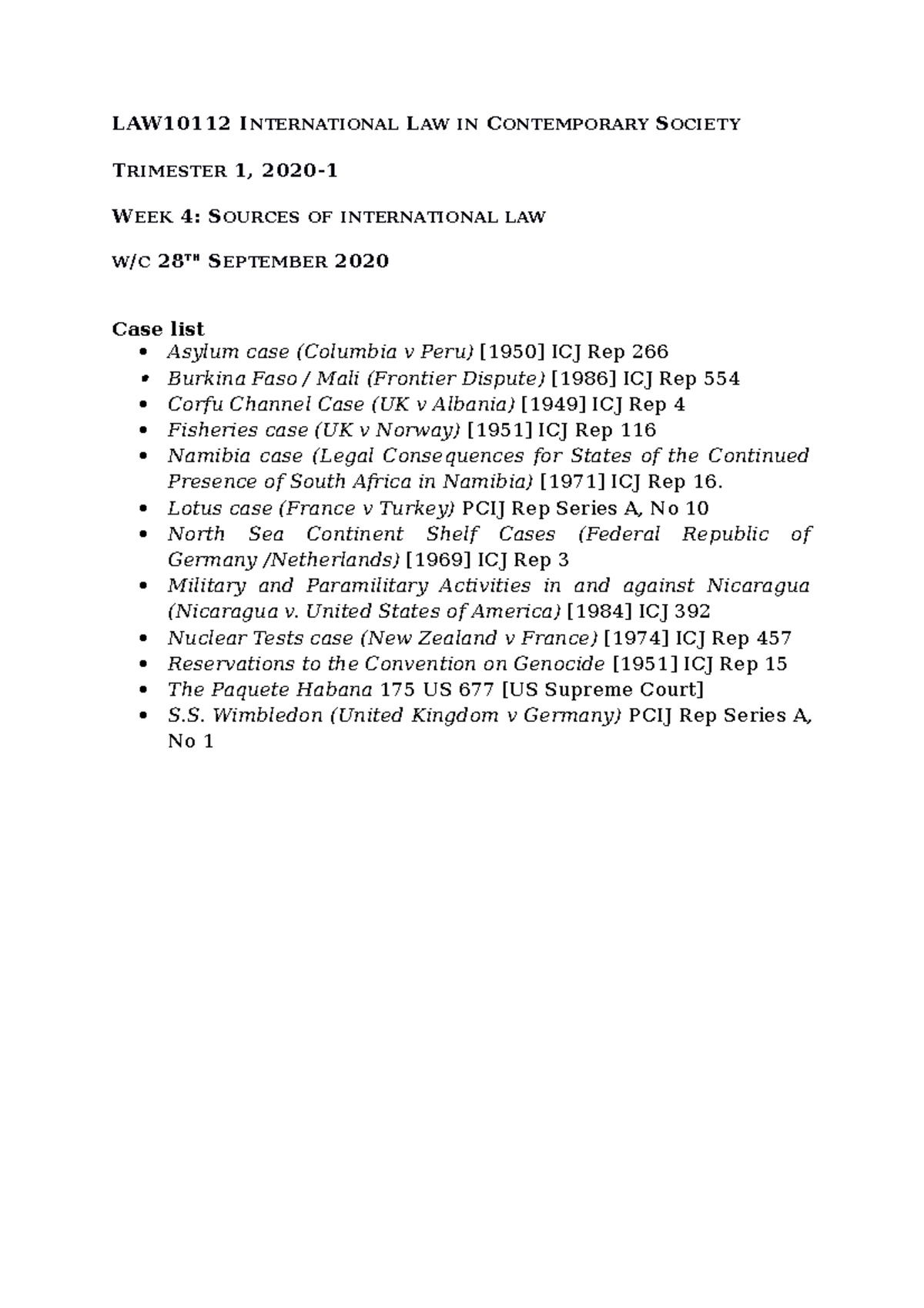Week 4 - ILCS Lecture Notes - LAW10112 INTERNATIONAL LAW IN ...