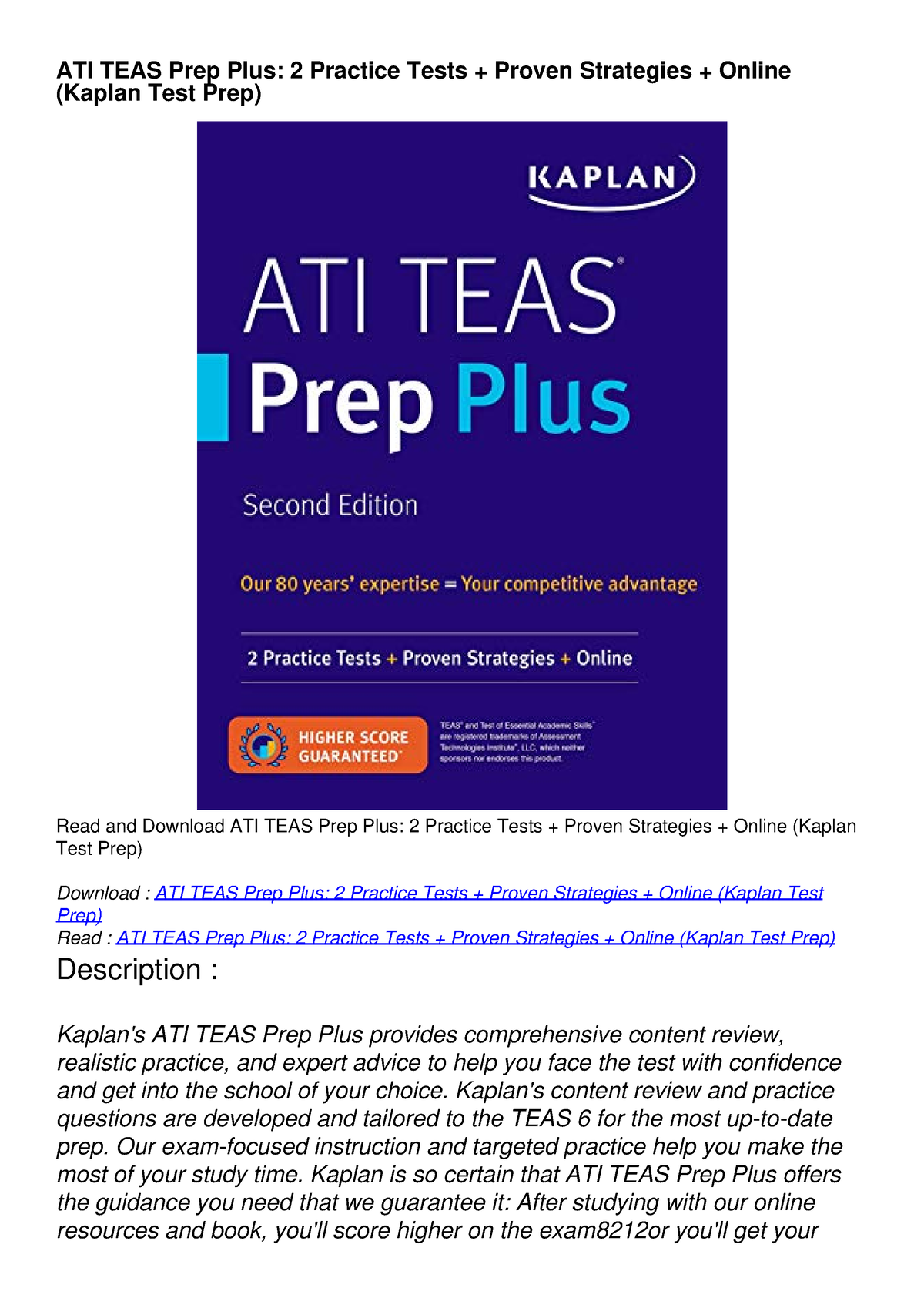 PDF/READ/DOWNLOAD ATI TEAS Prep Plus: 2 Practice Tests + Proven ...