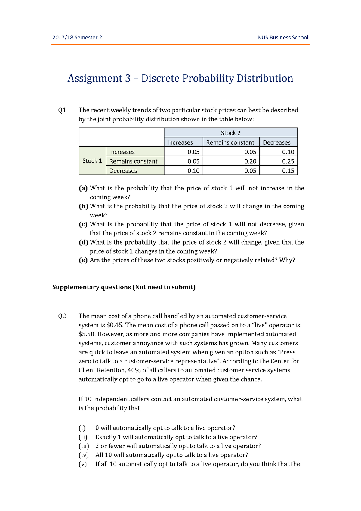 Assignment 3 - 20 17 /18 Semester 2 NUS Business School Assignment 3 ...