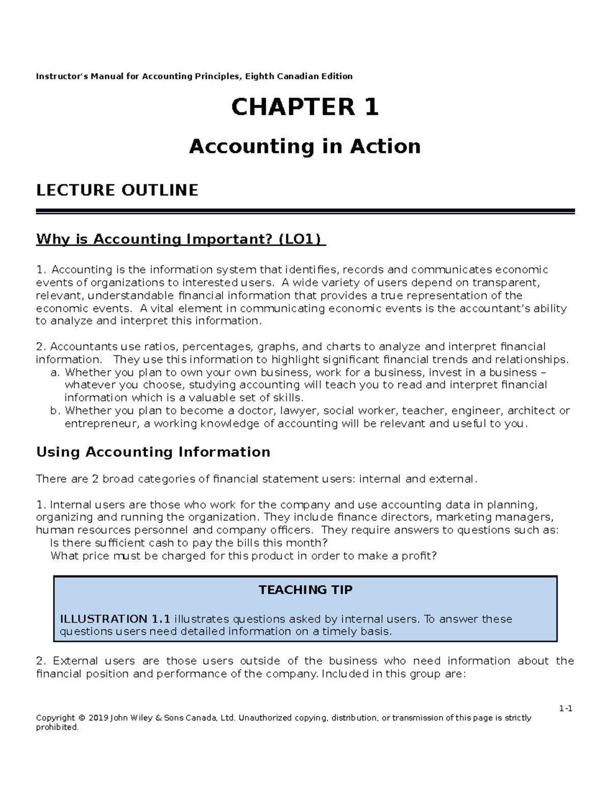 Ch01 - Note - CHAPTER 1 Accounting In Action LECTURE OUTLINE Why Is ...