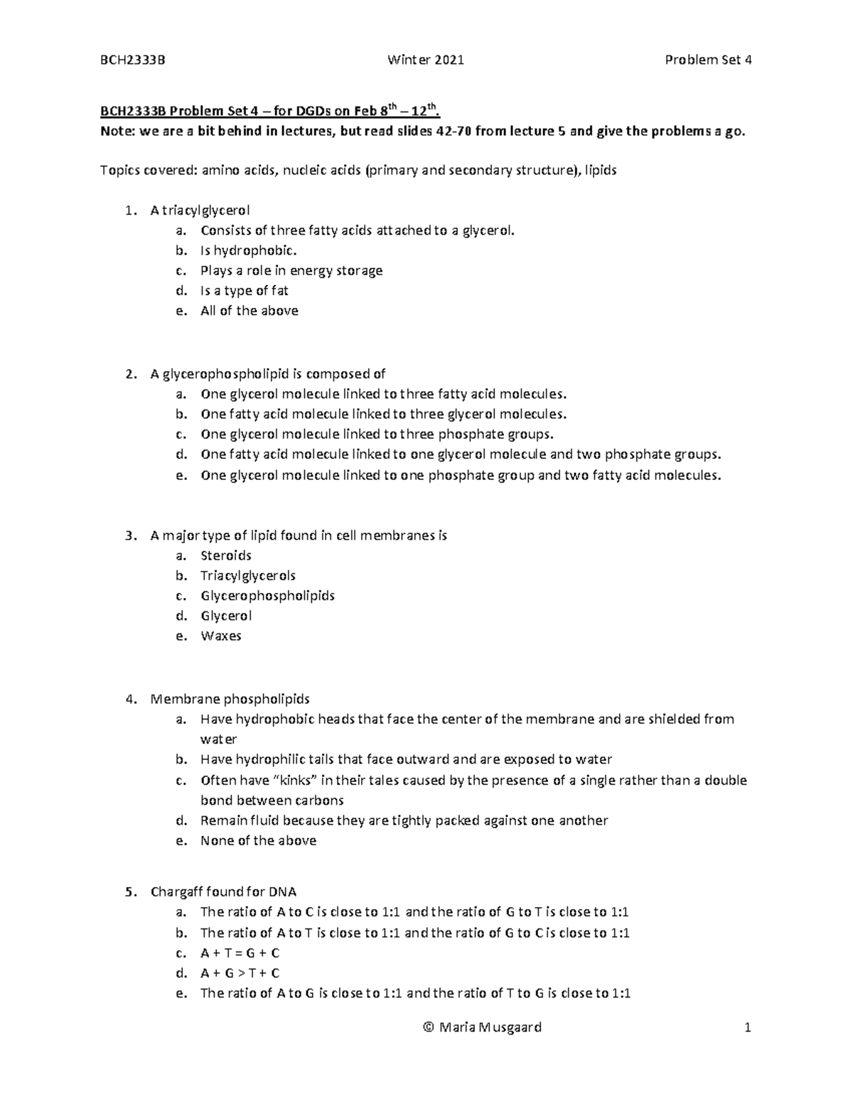 BCH2333 B Problem Set 4 - Note: We Are A Bit Behind In Lectures, But ...