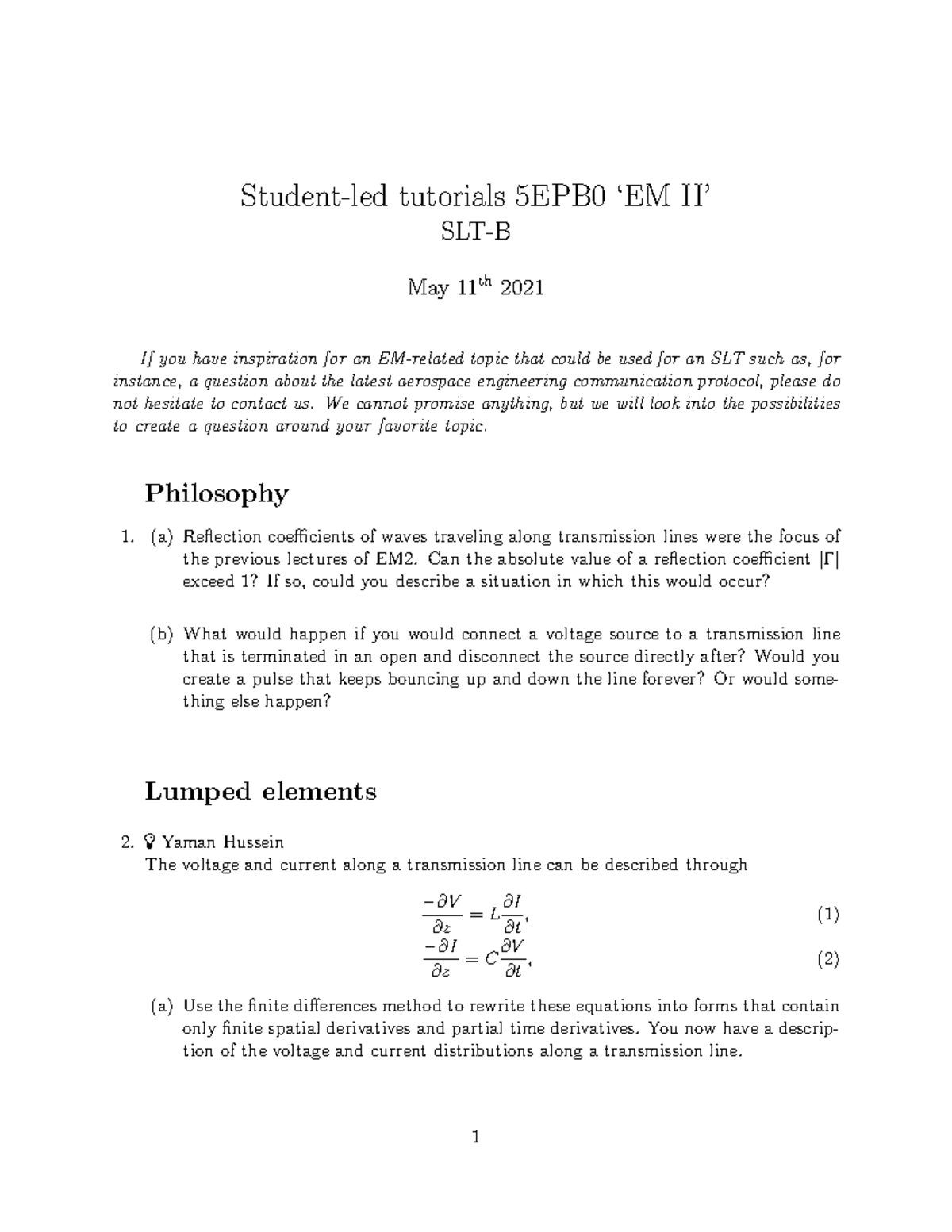 SLT-B Oefeningen Voor SLT - Student-led Tutorials 5EPB0 ‘EM II’ SLT-B ...