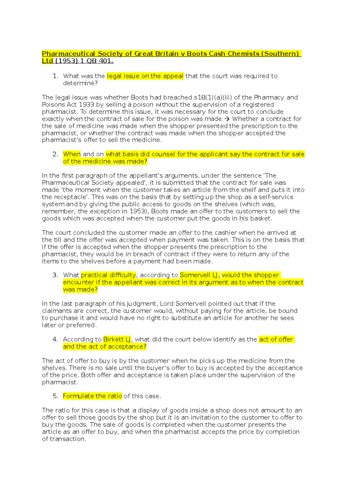 ELS U2P1 Pharmaceutical Society of Great Britain v Boots Cash Chemists (Southern) Ltd [1953] 1