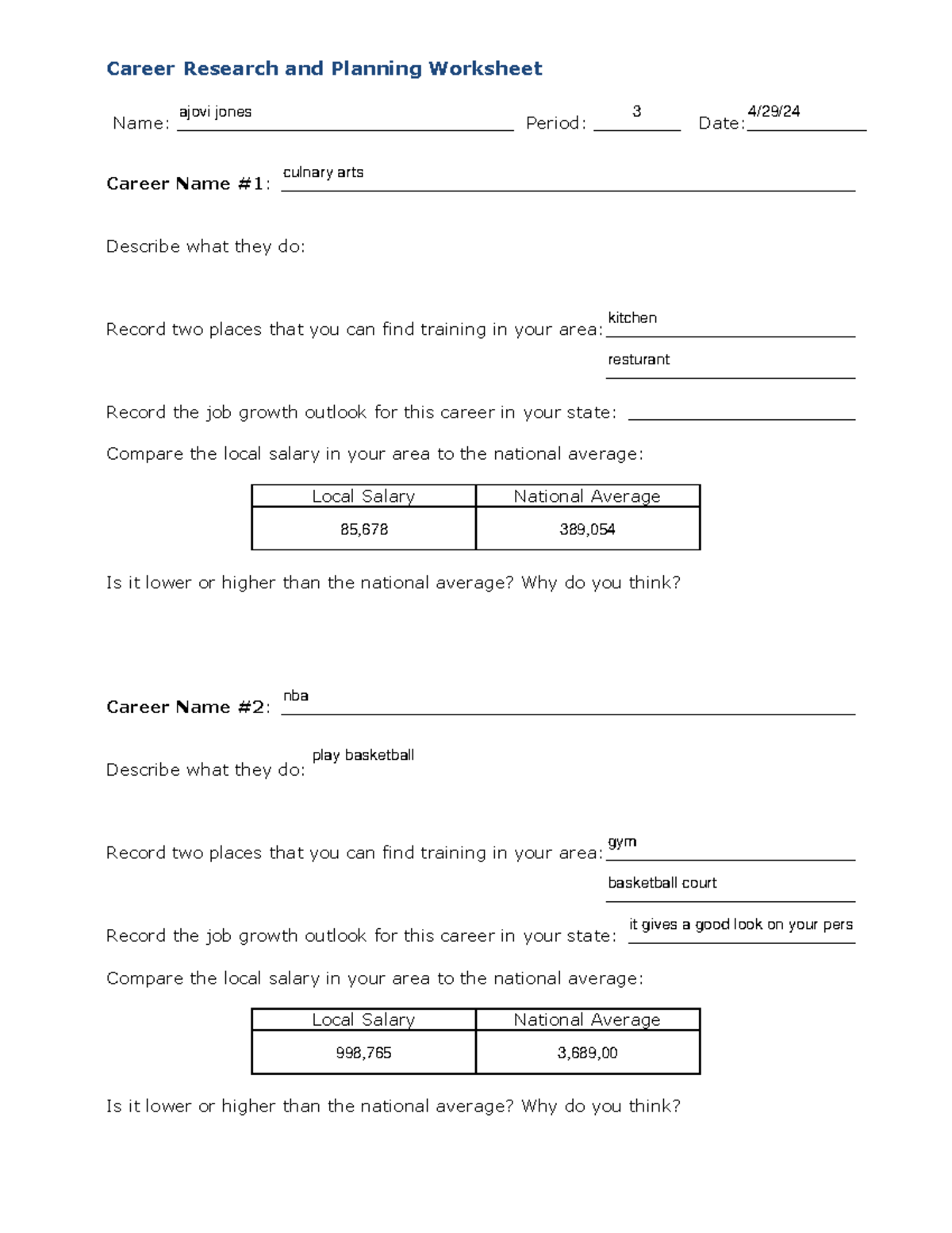 Career Research and Planning Worksheet - Studocu