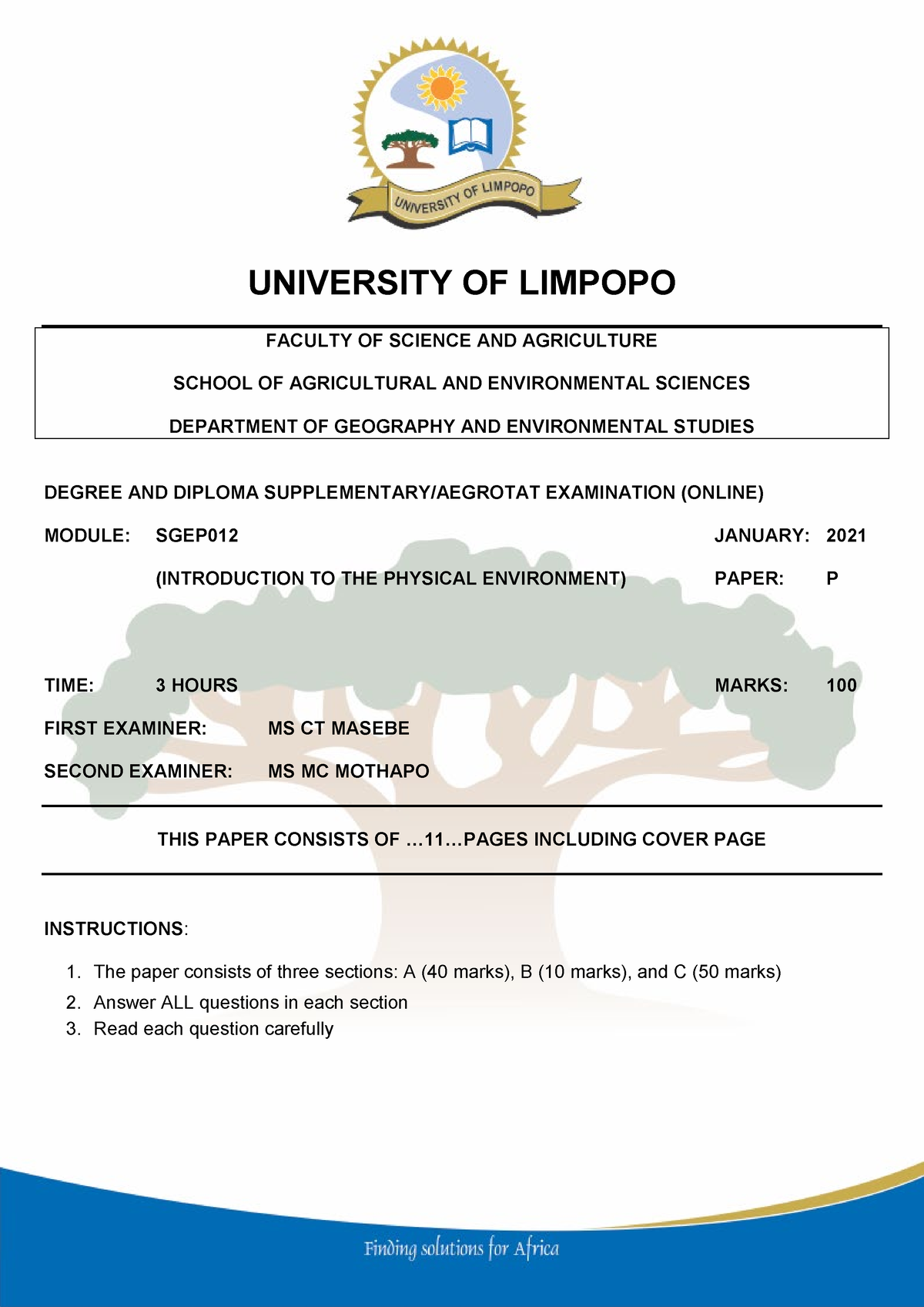 1st SGEP012 SUPP Online Jan Feb 2021 - UNIVERSITY OF LIMPOPO FACULTY OF ...