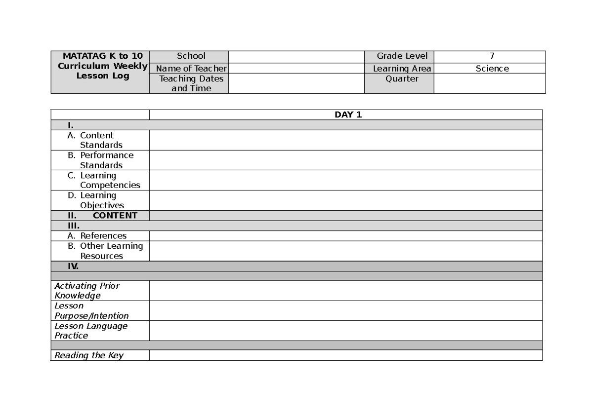 Blank- Matatag-le - Template - Science, Technology, Engineering, And 