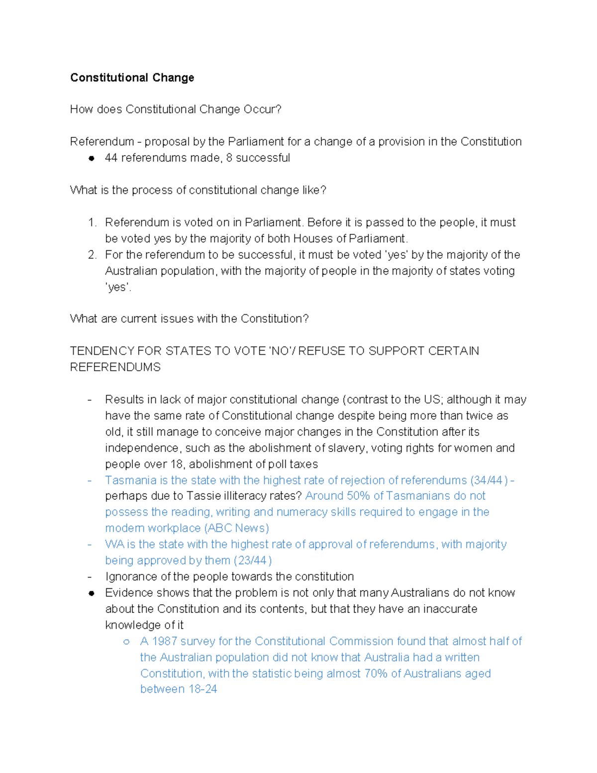 Constitutional Law Exam Notes - Constitutional Change How does ...