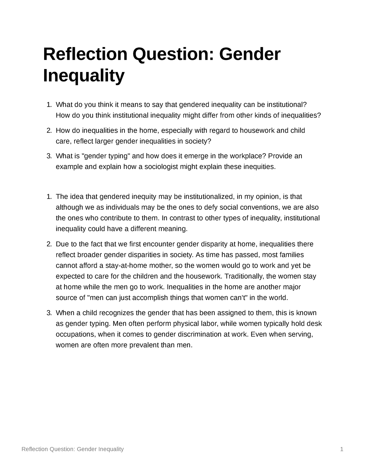 inequality reflection essay