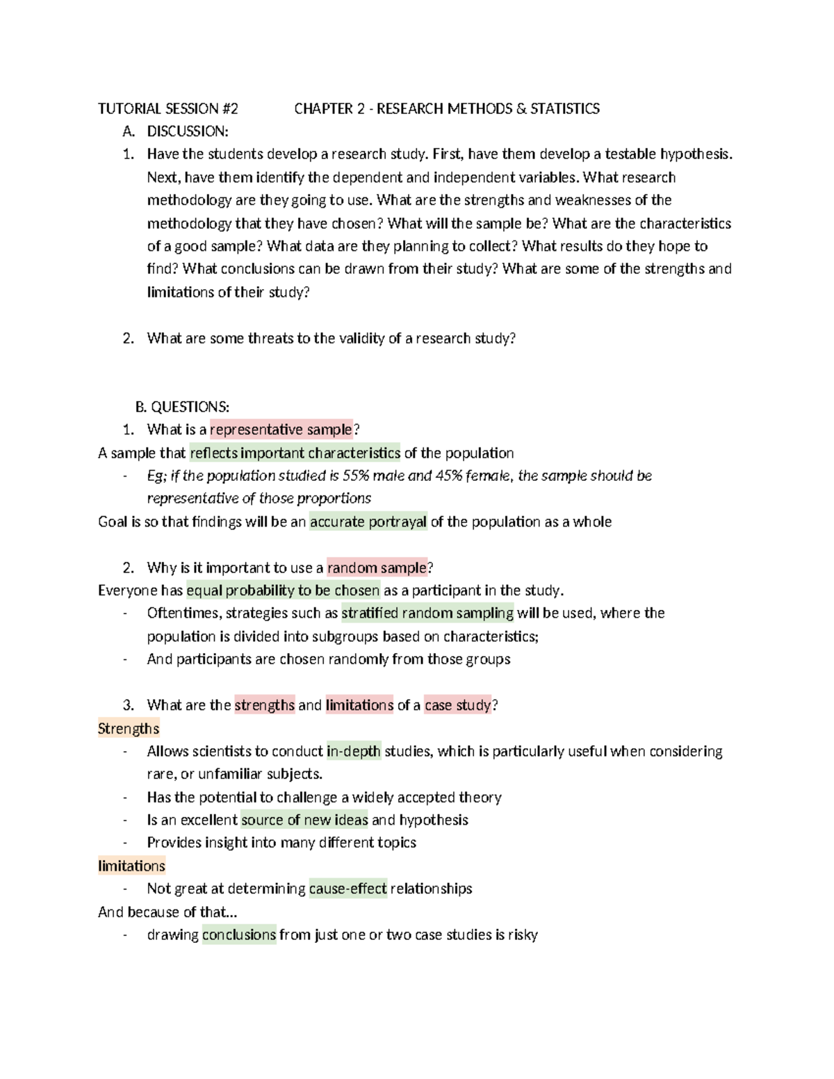Psych tutorial 2 Qs - TUTORIAL SESSION #2 CHAPTER 2 - RESEARCH METHODS ...