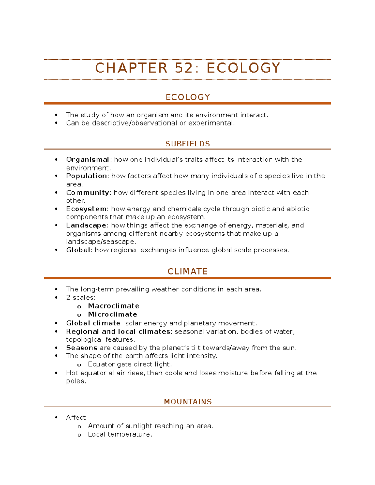 Ch 52 Ecology Notes From The Full Online Lecture Given By Dr