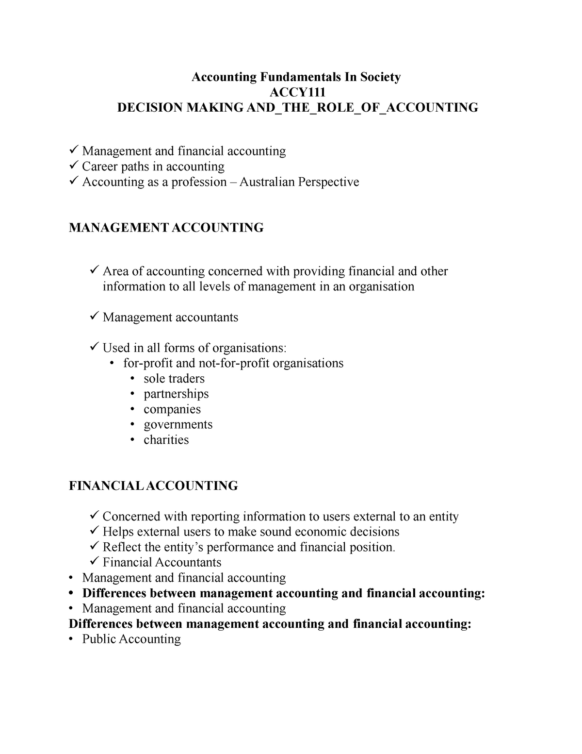 ACCY111- Decision Making AND THE ROLE OF Accounting - Accounting ...