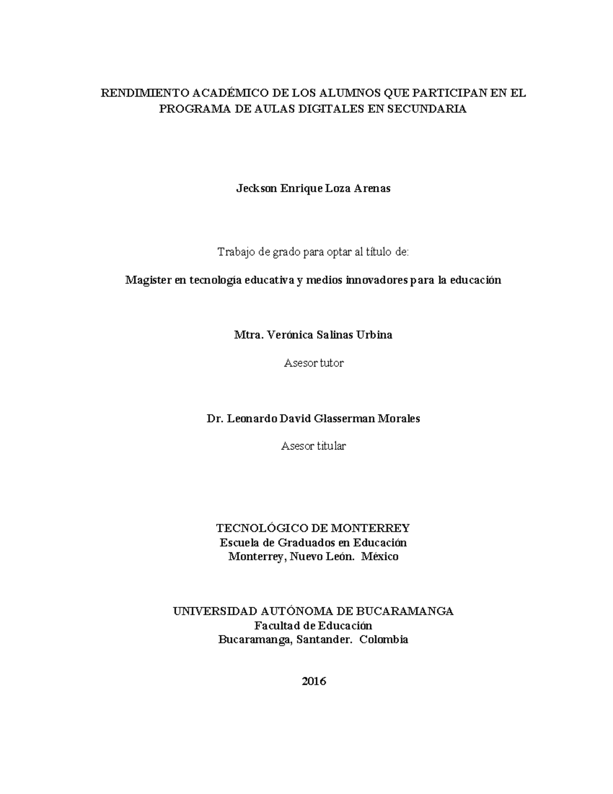 2016 Tesis Jeckson Enrique Loza Arenas - RENDIMIENTO ACADÉMICO DE LOS ...