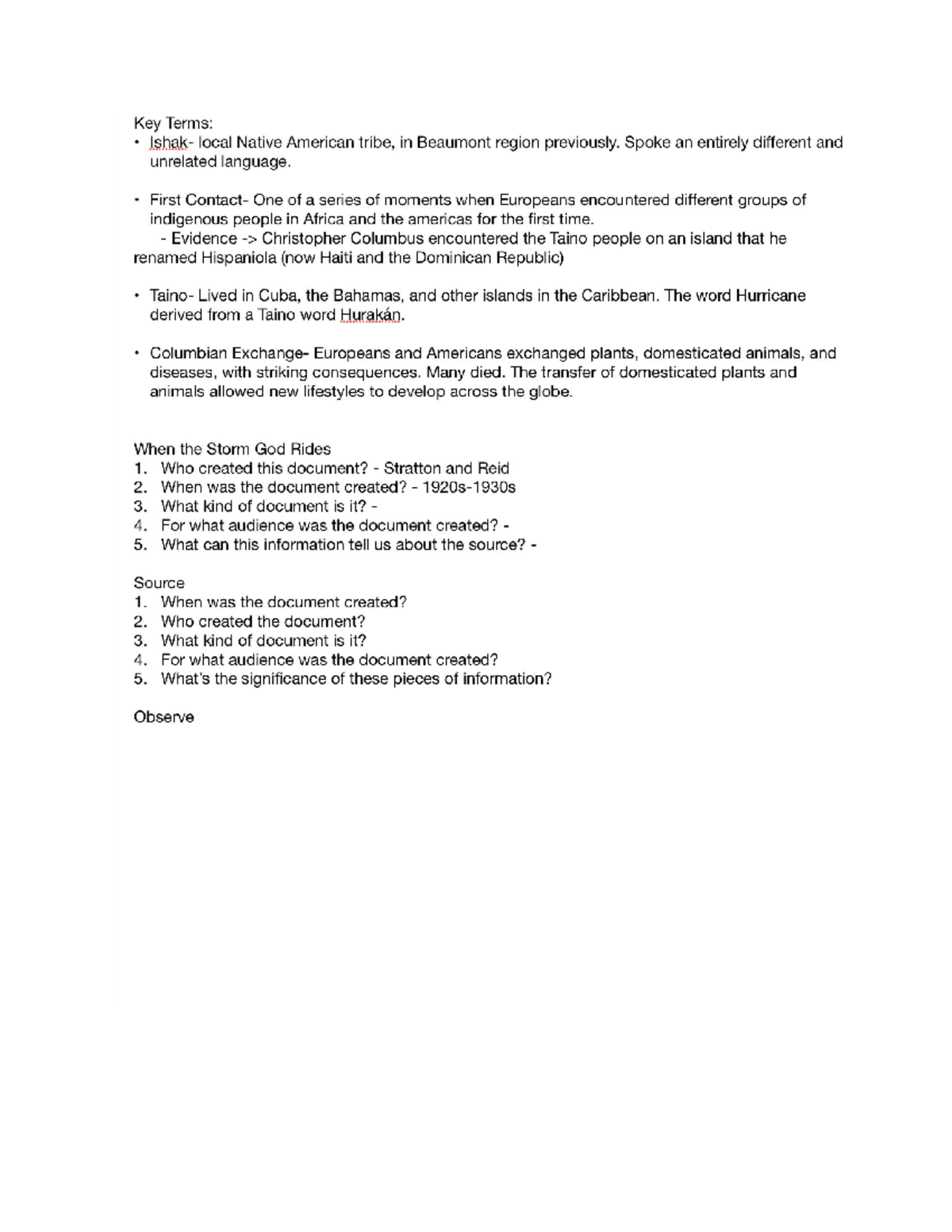 HIST Variety of History Notes and key terms for the course HIST