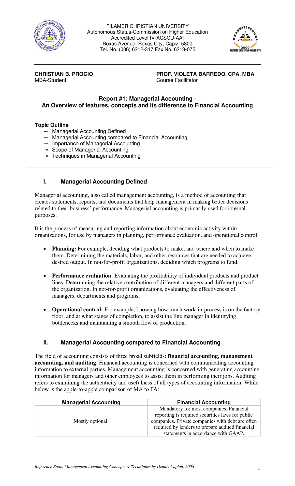 Report #1- An Overview to Managerial Accounting - FILAMER CHRISTIAN ...