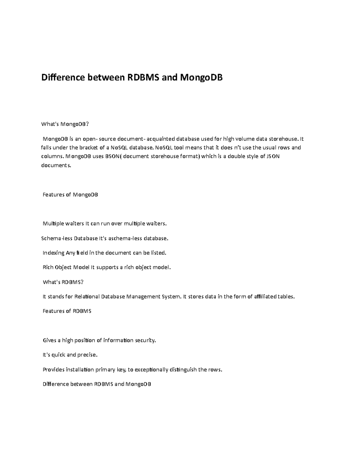 Difference between Rdbms and Mongo DB - Difference between RDBMS and ...