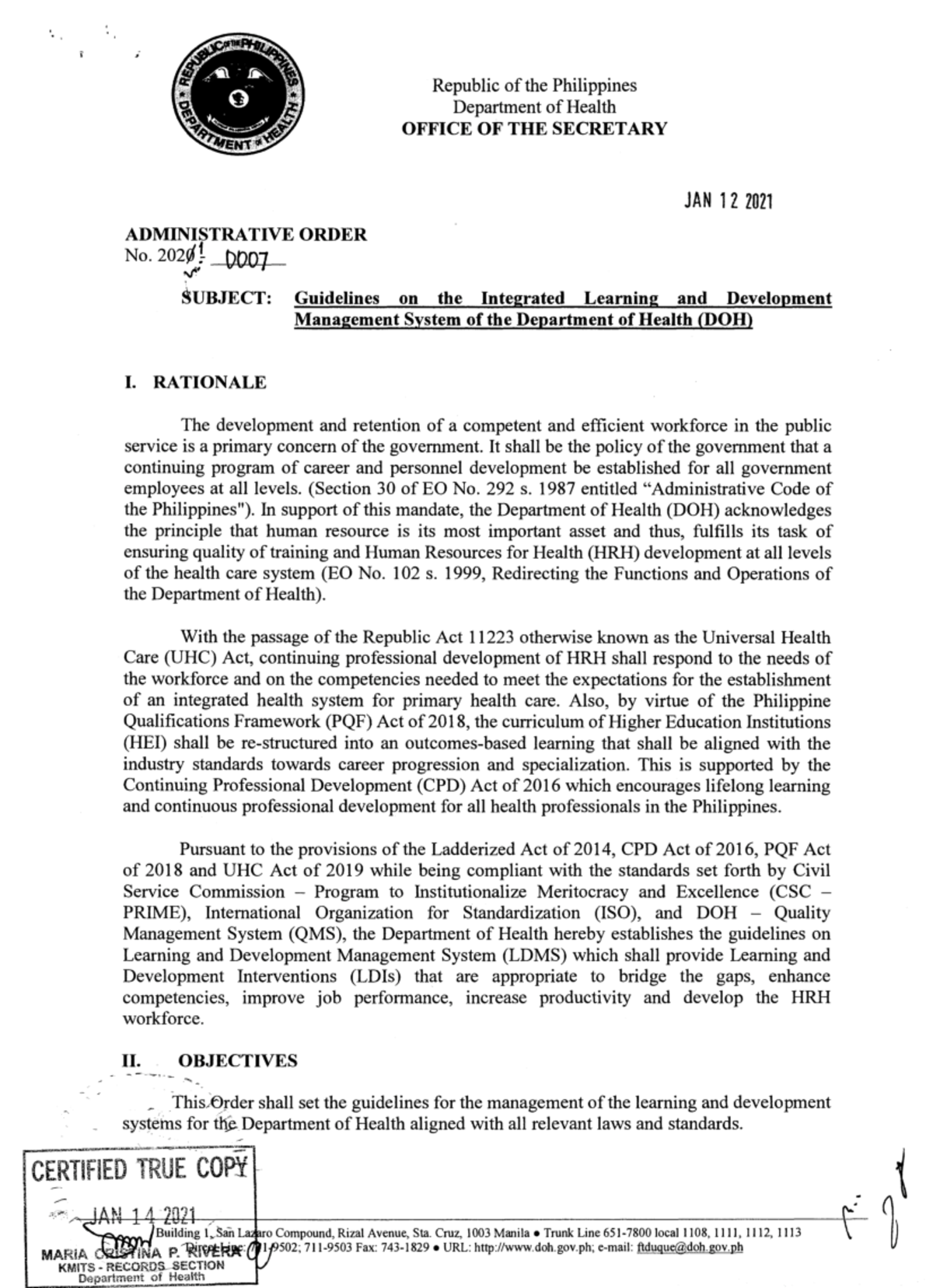 DOH Administrative Order No 2021 0007 - Republic Of The Philippines ...