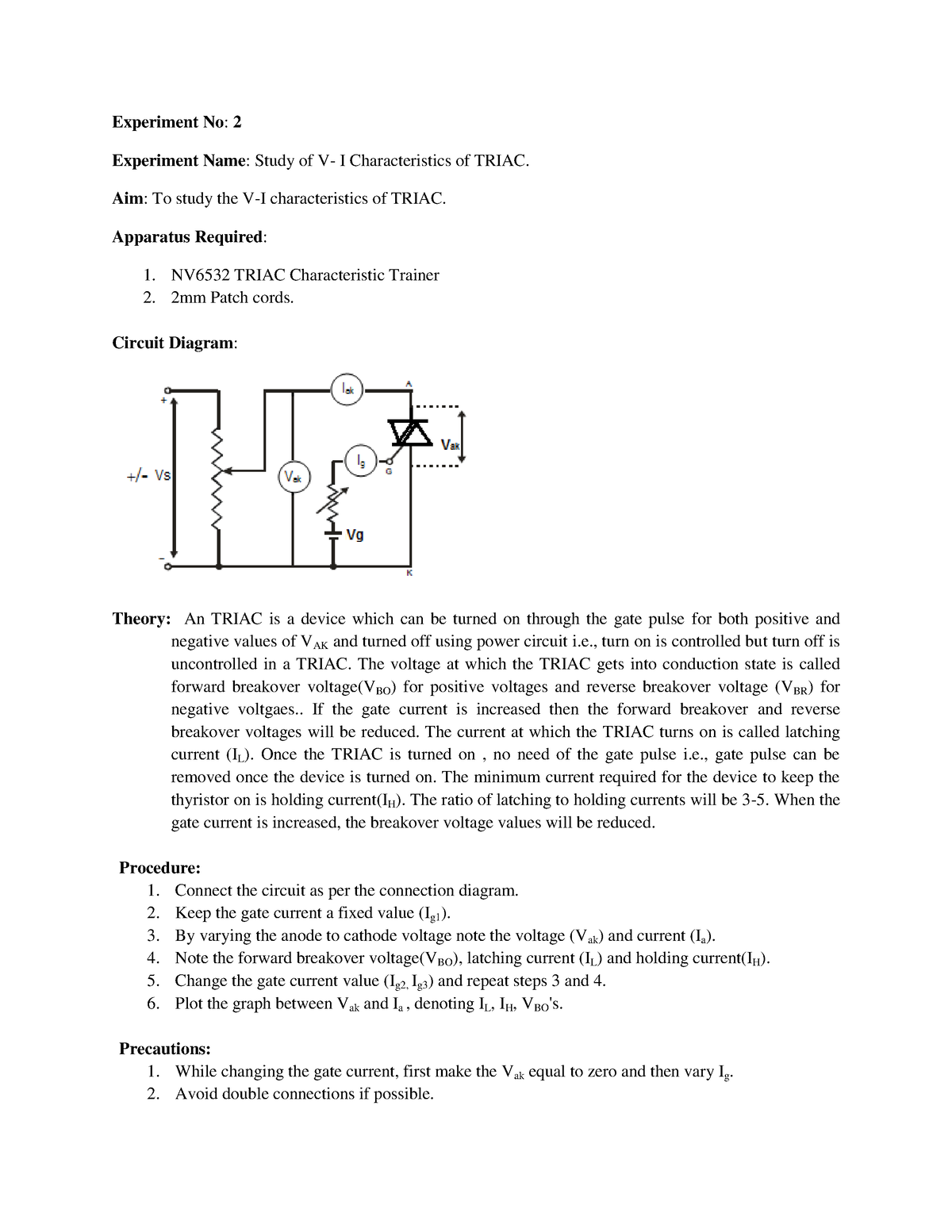 triac characteristics experiment conclusion