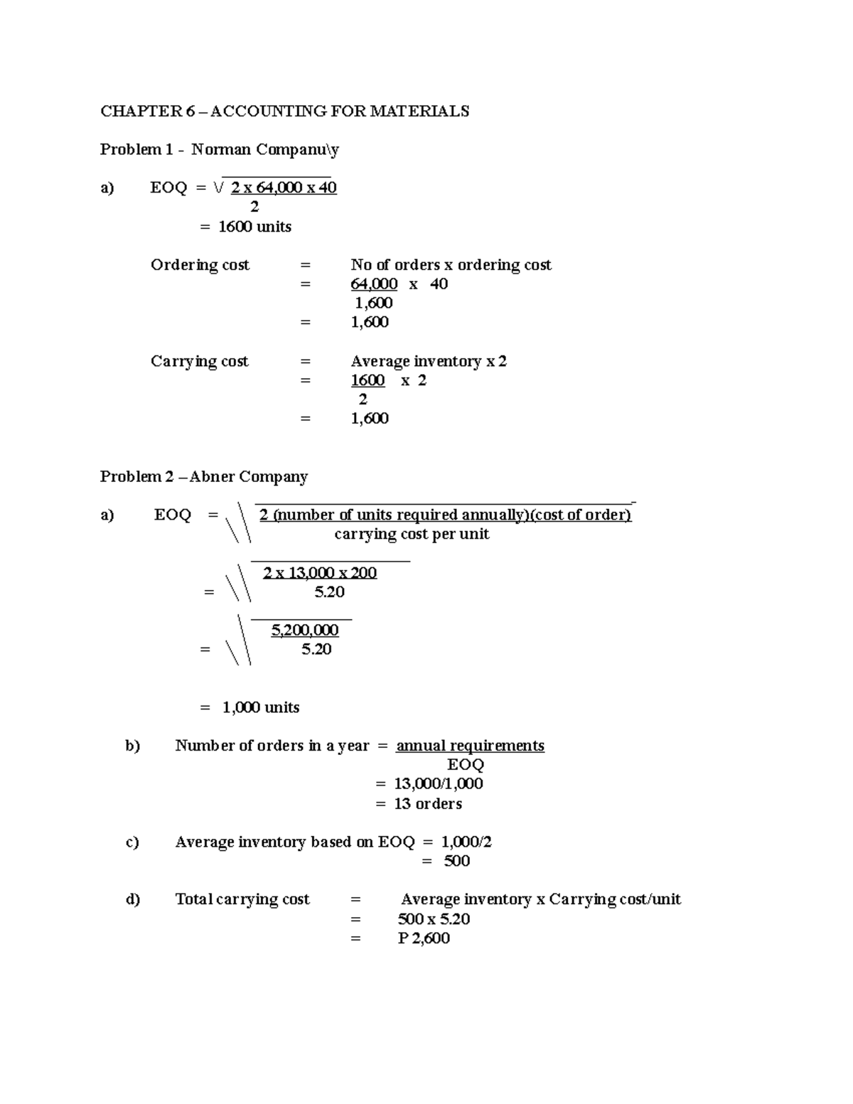 Accounting for Material - ####### CHAPTER 6 – ACCOUNTING FOR MATERIALS ...