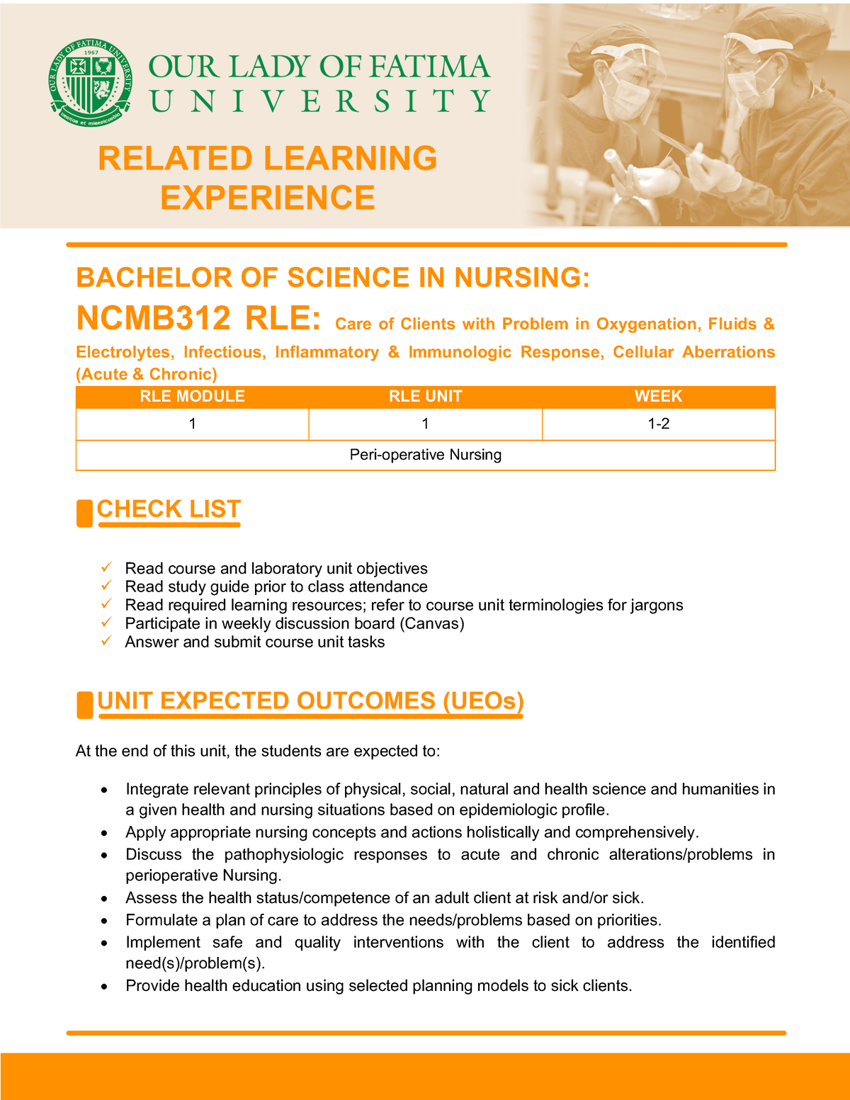 WK1 - Peri-operative Nursing - BACHELOR OF SCIENCE IN NURSING: NCMB312 ...